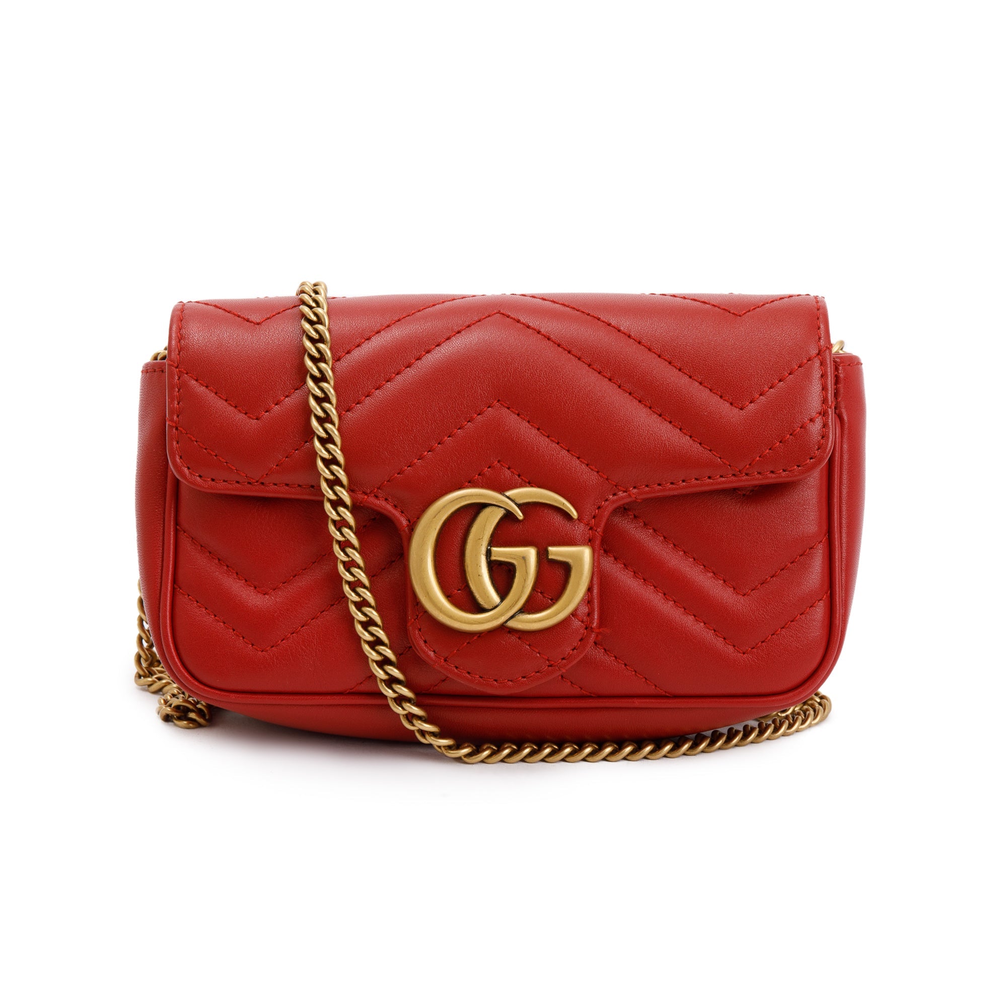 Gucci Red GG Marmont Matelasse Leather Super Mini Bag w/ Box