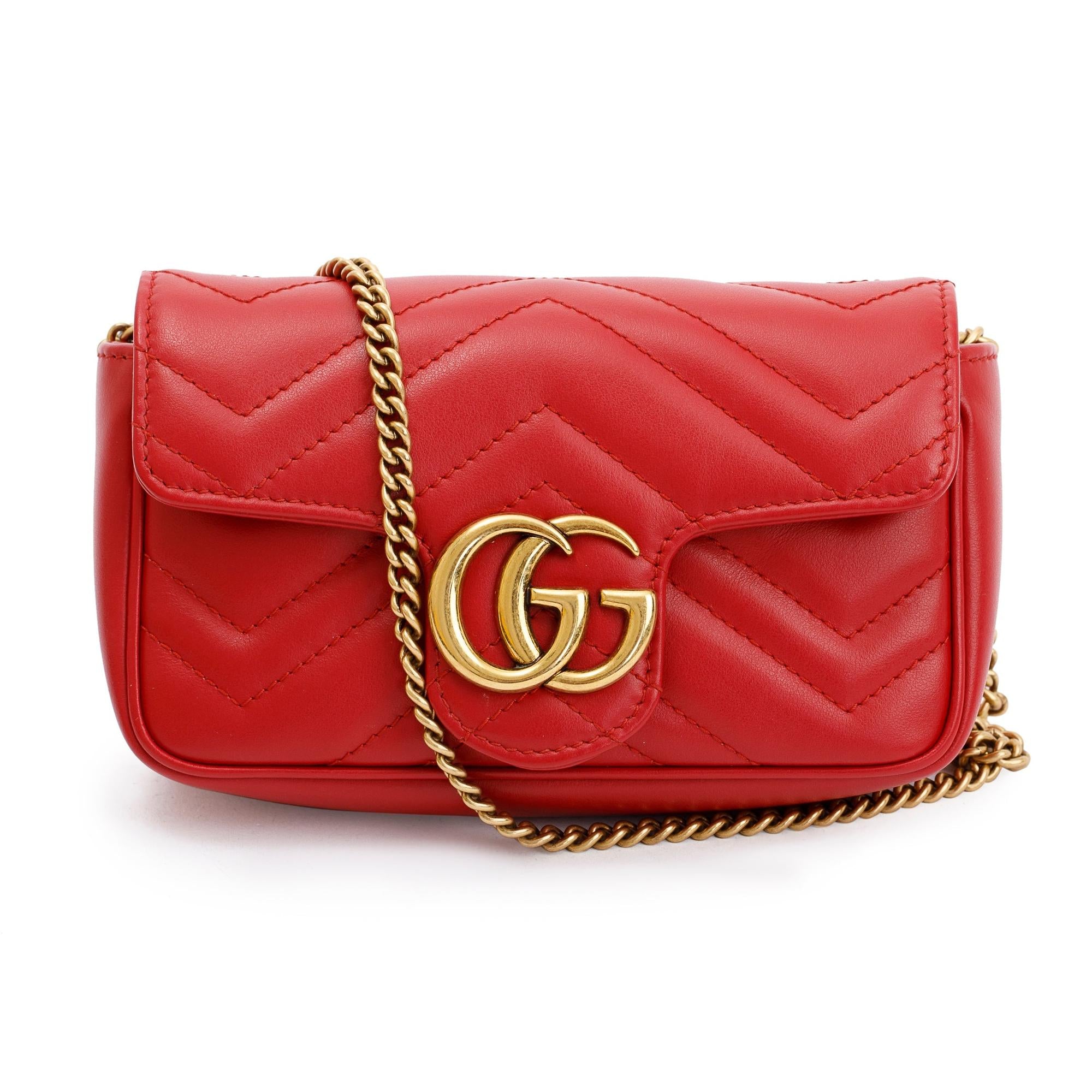 Gucci Red GG Marmont Matelasse Leather Super Mini Bag