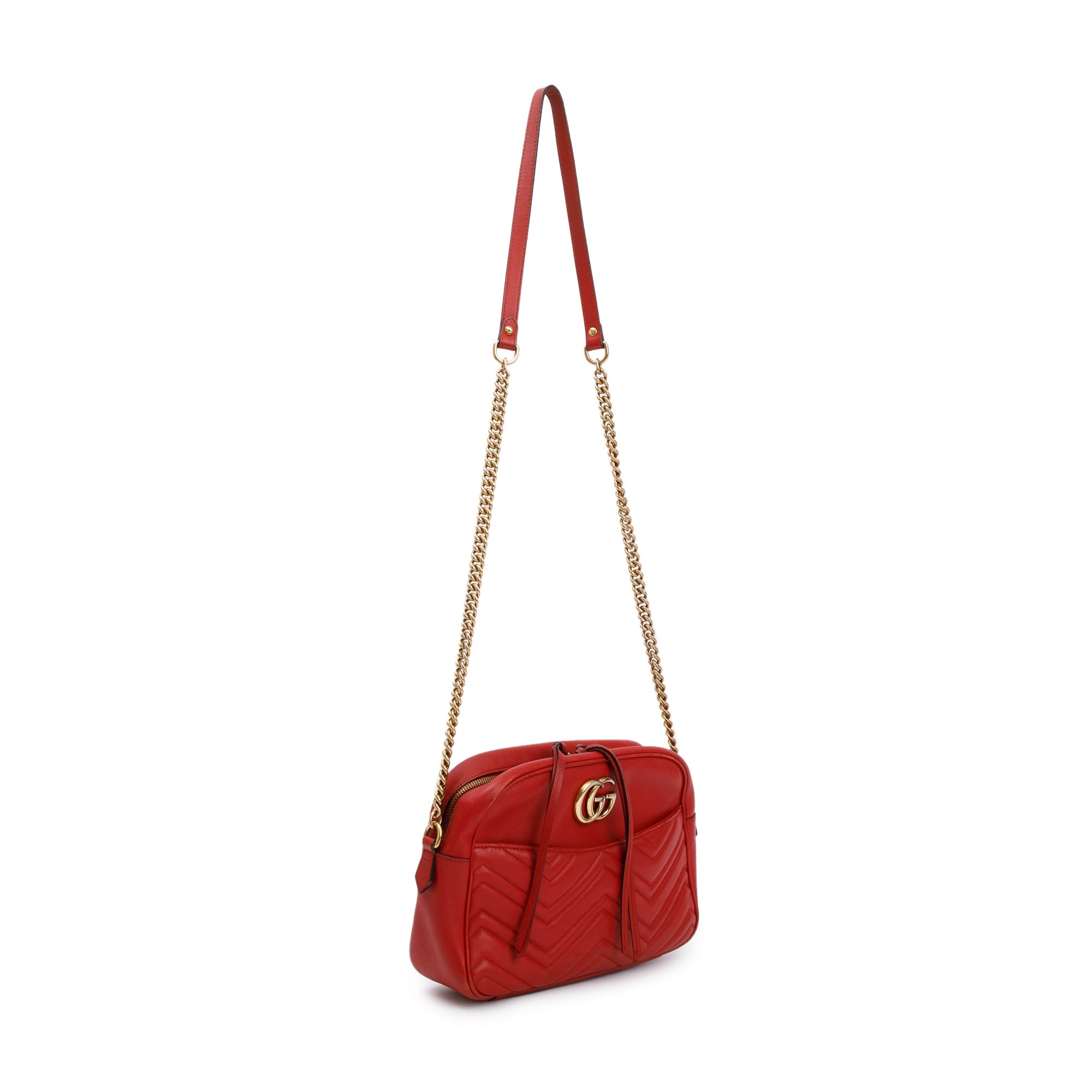 Gucci Red GG Marmont Matelasse Medium Shoulder Bag