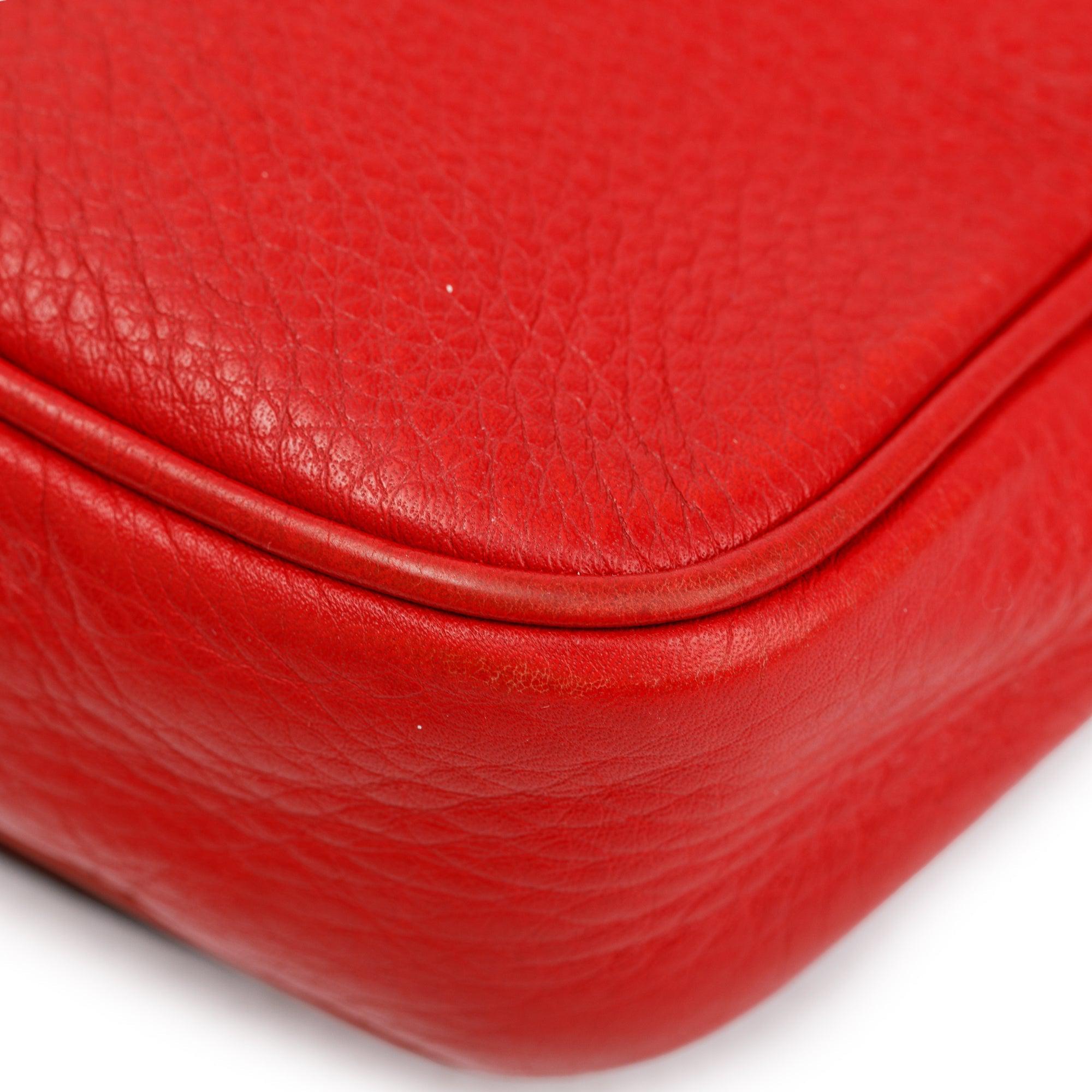 Gucci Red Grained Calfskin Leather Small Soho Chain Crossbody Bag