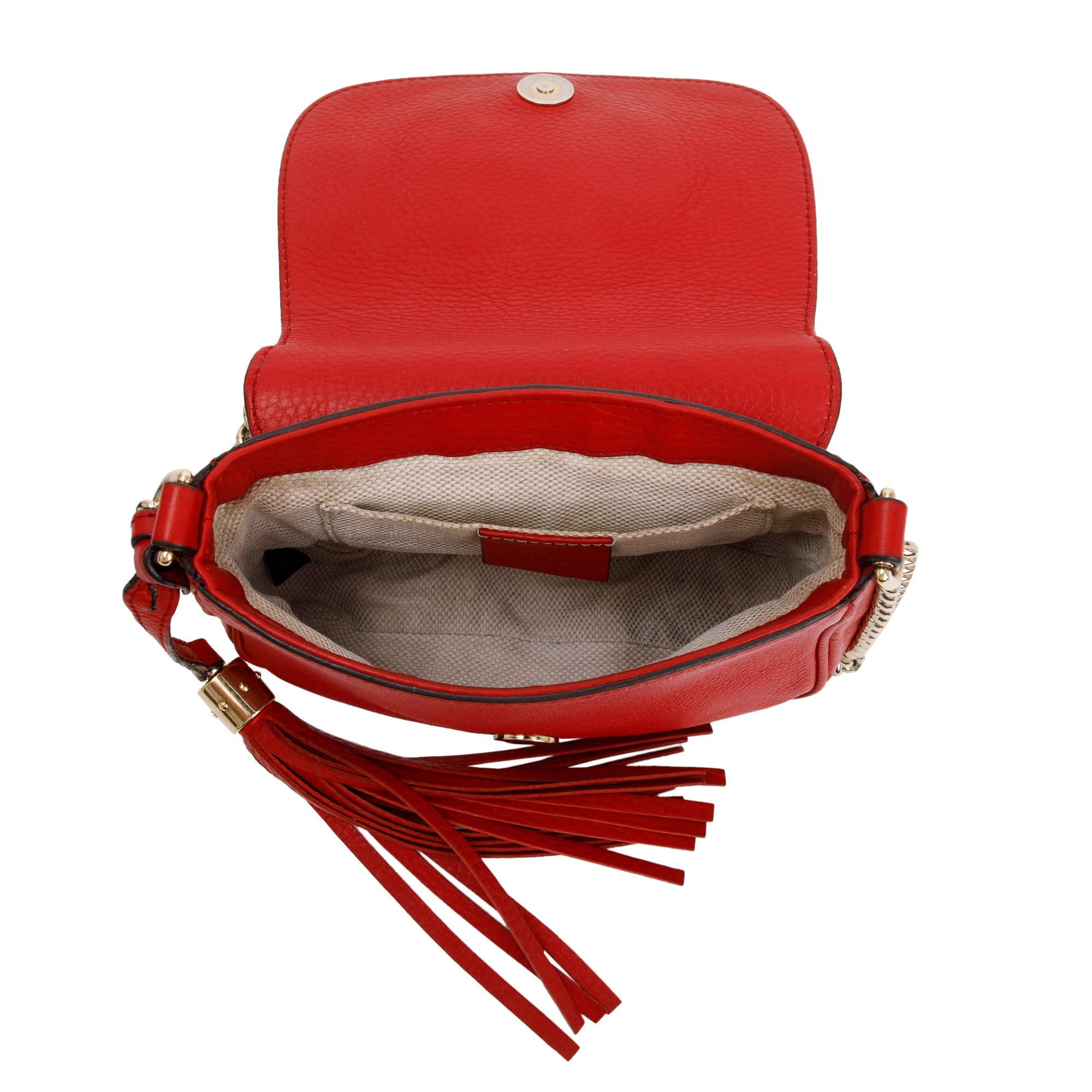 Gucci Red Grained Calfskin Leather Small Soho Chain Crossbody Bag