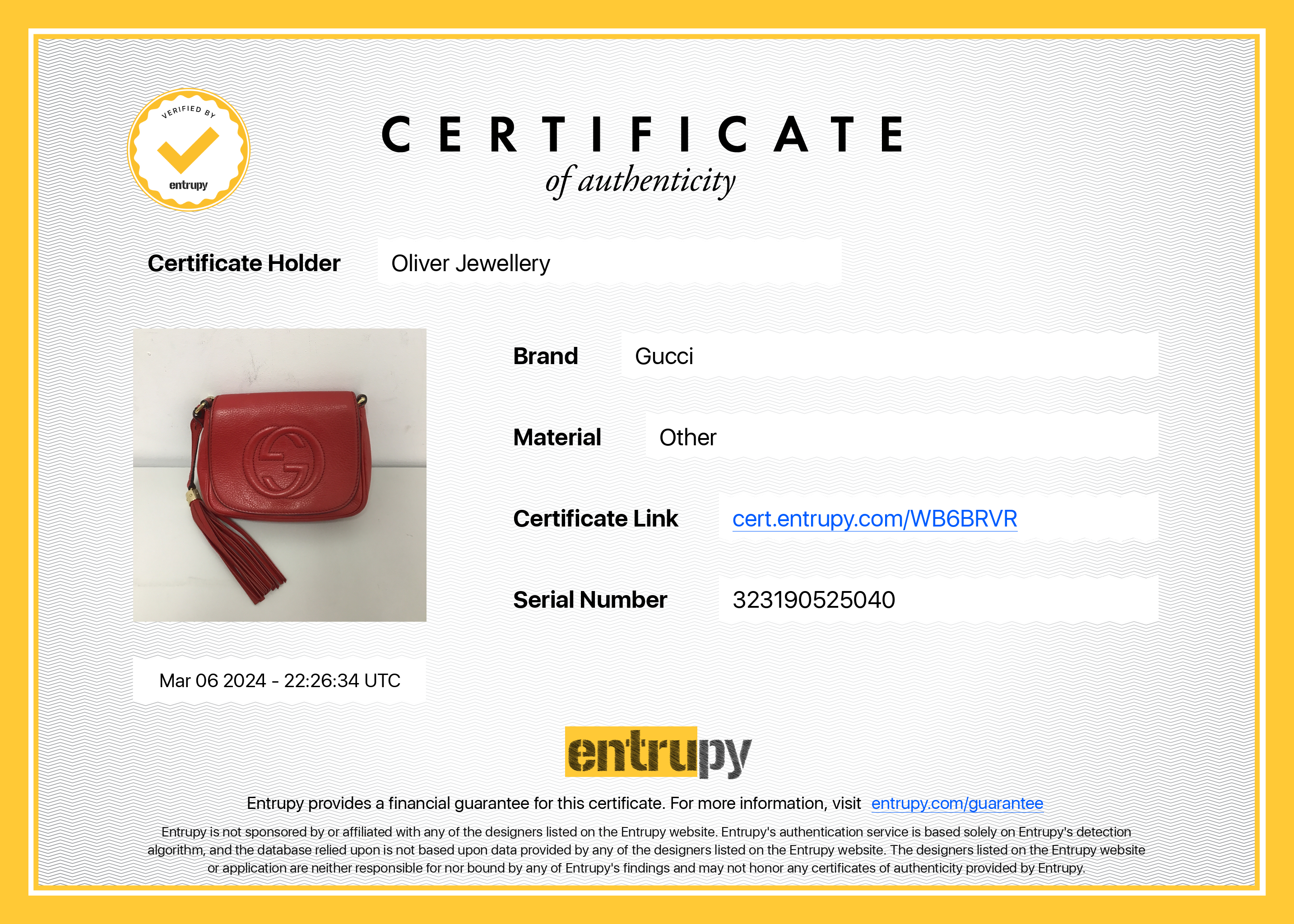 Gucci Red Grained Calfskin Leather Small Soho Chain Crossbody Bag