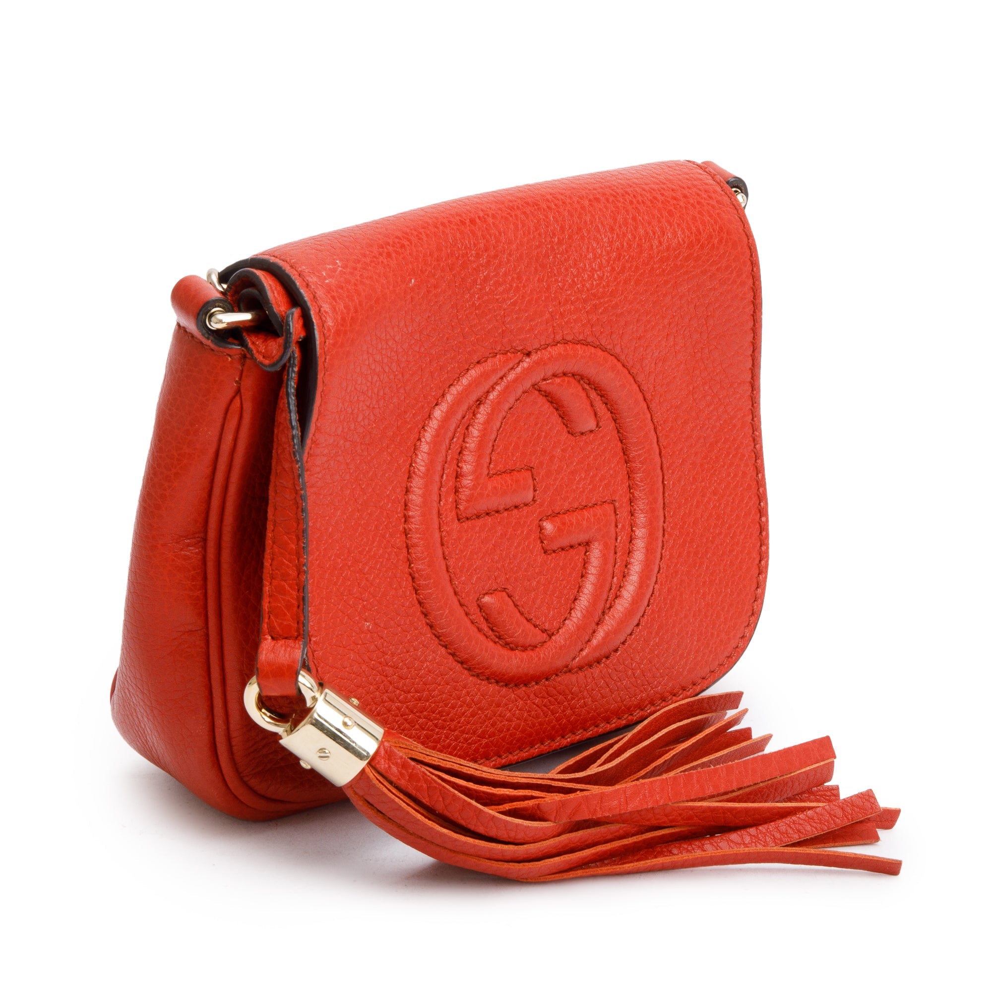 Gucci Red Grained Calfskin Leather Small Soho Chain Crossbody Bag
