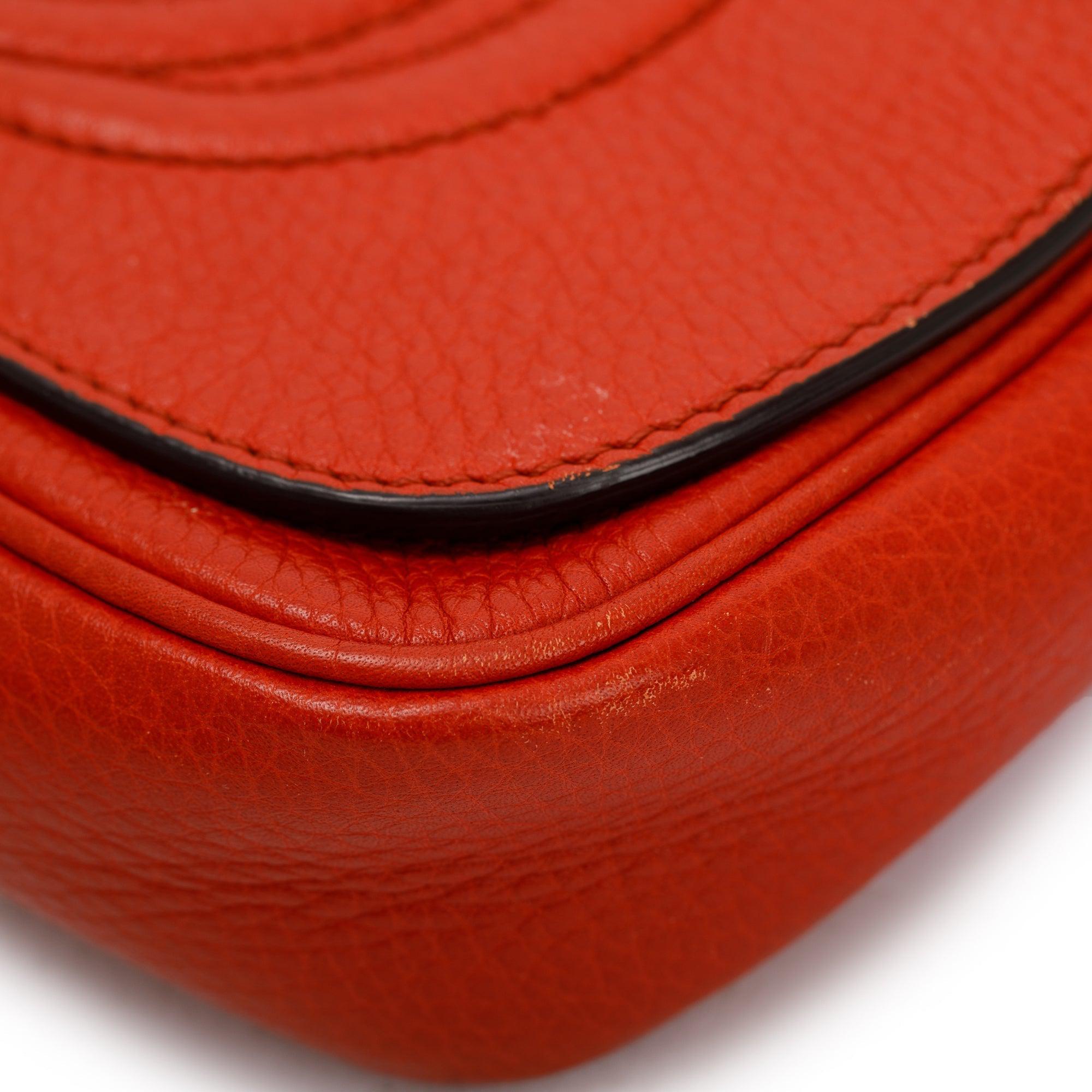 Gucci Red Grained Calfskin Leather Small Soho Chain Crossbody Bag