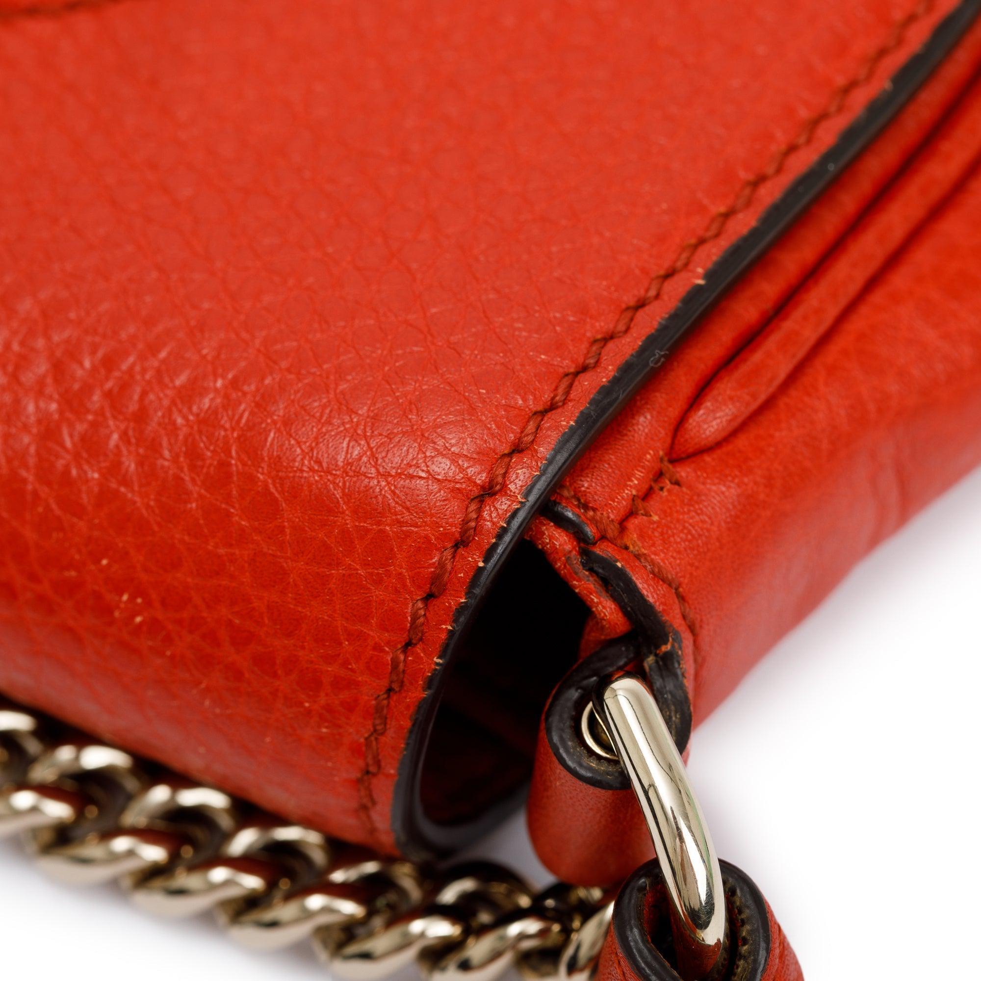 Gucci Red Grained Calfskin Leather Small Soho Chain Crossbody Bag