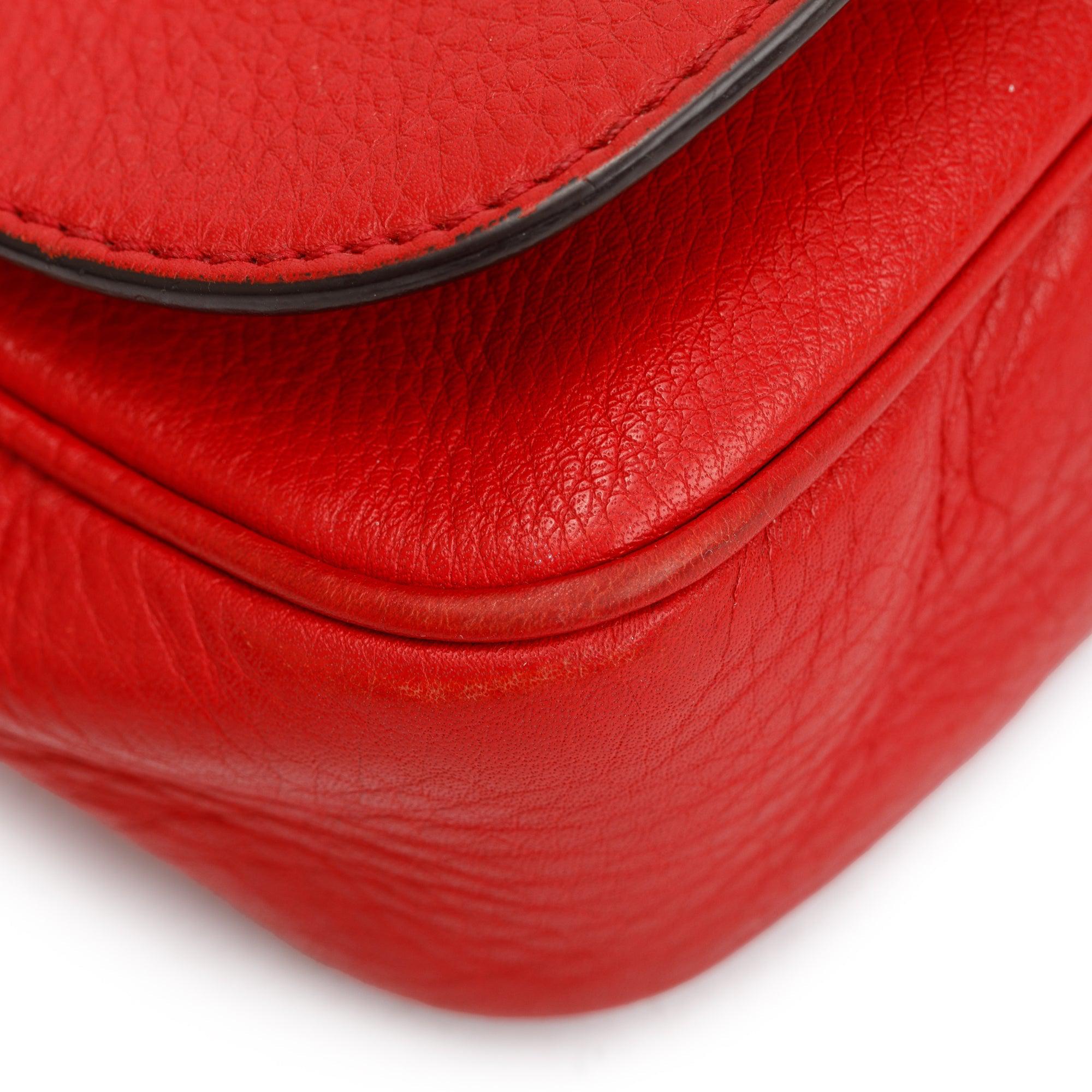 Gucci Red Grained Calfskin Leather Small Soho Chain Crossbody Bag