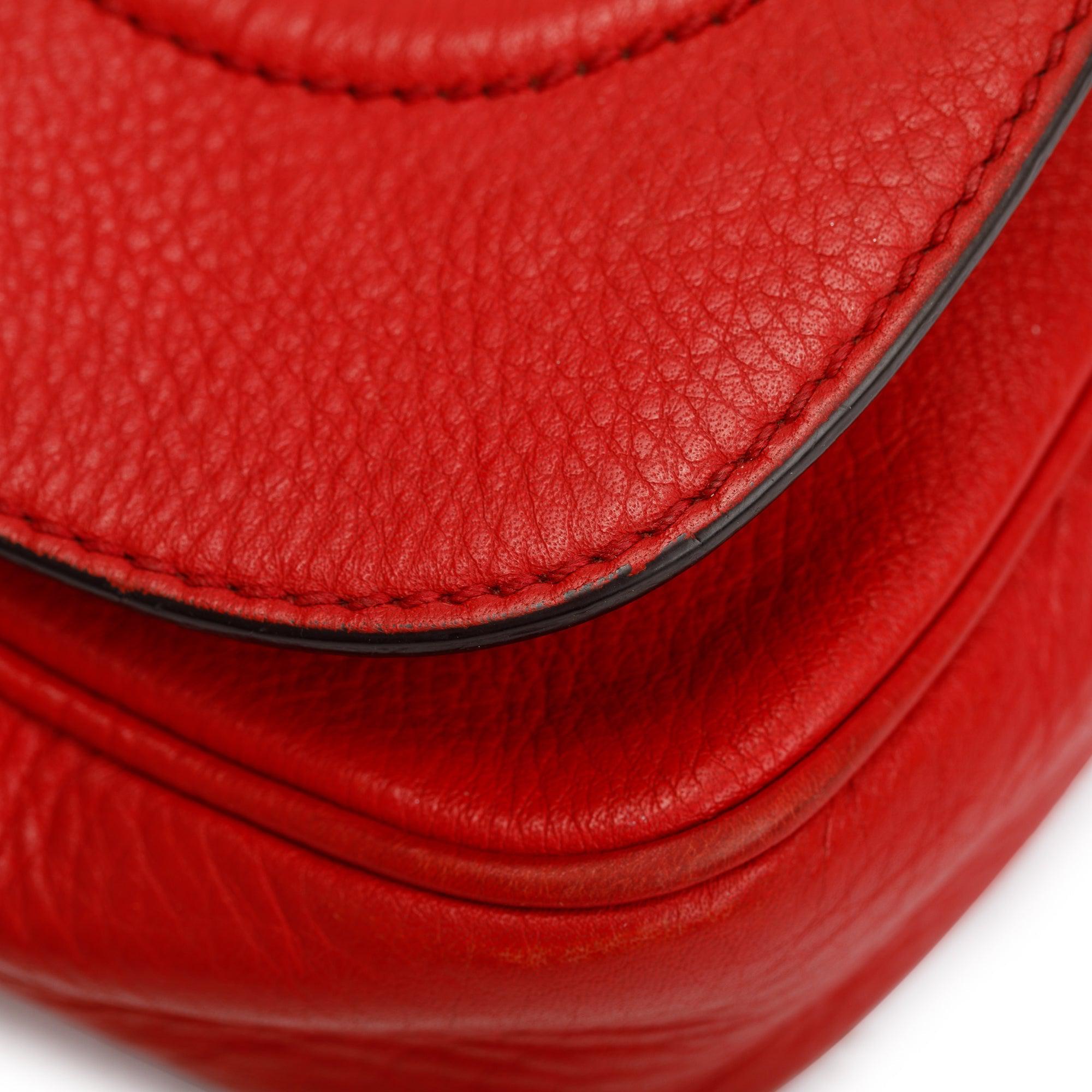Gucci Red Grained Calfskin Leather Small Soho Chain Crossbody Bag