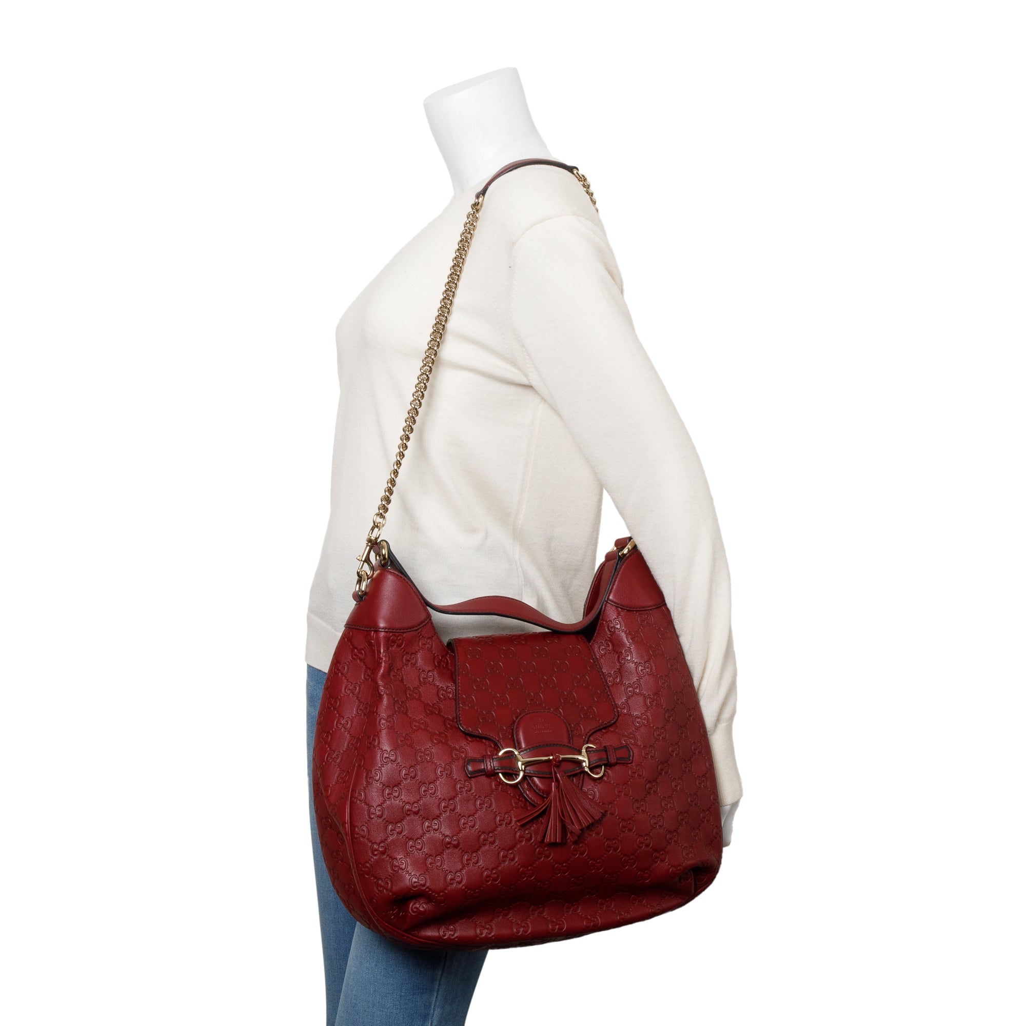 Gucci Red Guccissima Leather Medium Emily Chain Hobo Bag