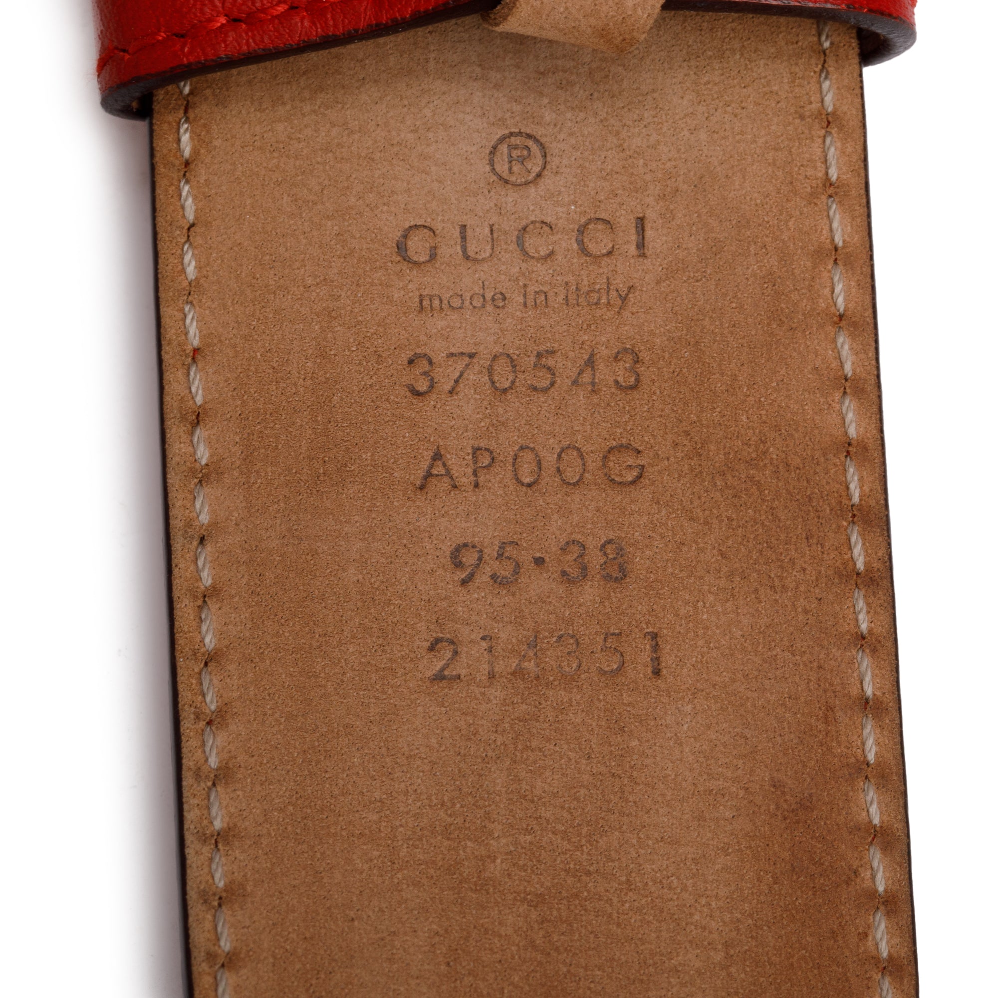 Gucci Red Leather Belt with Interlocking G Buckle, 95 38