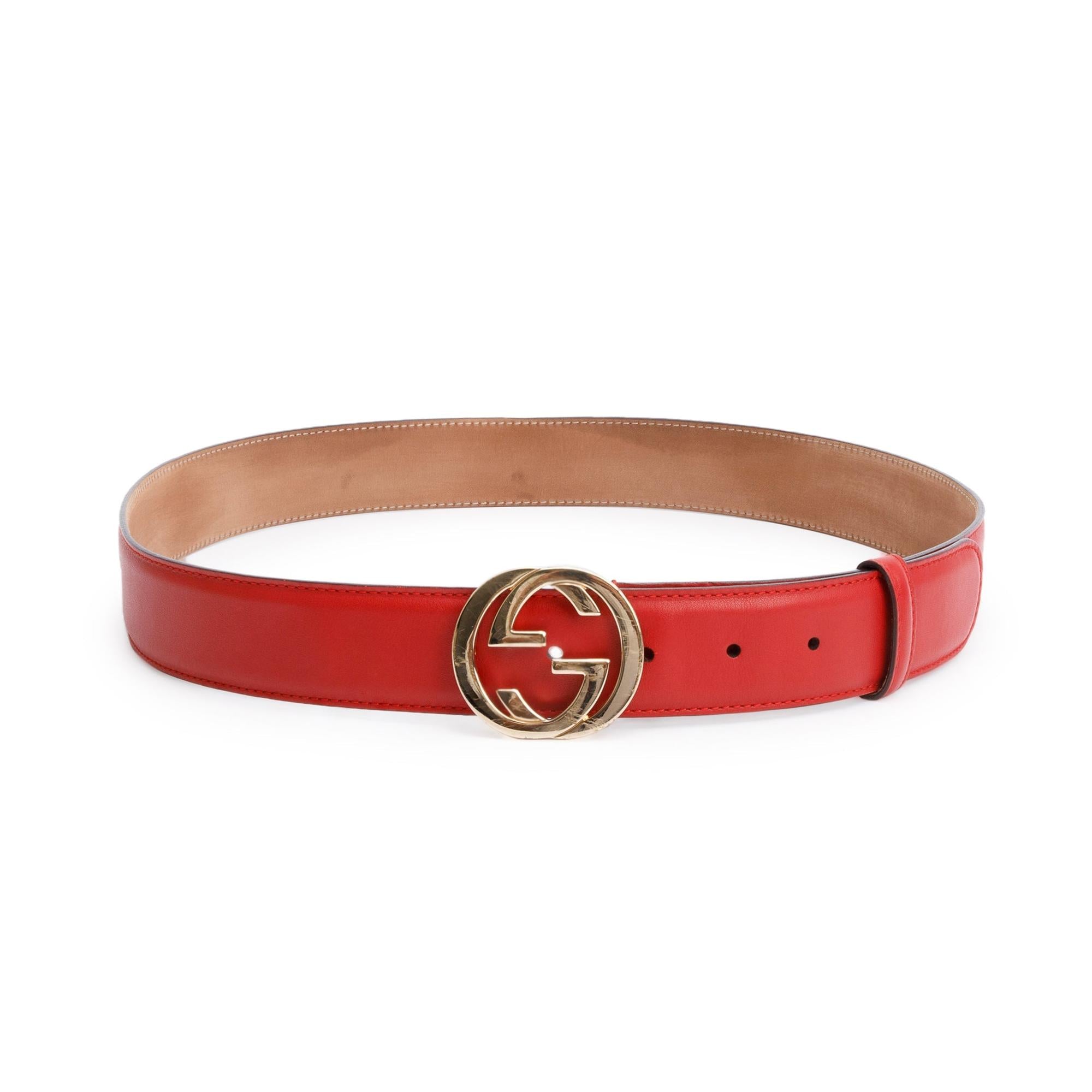 Gucci Red Leather Belt with Interlocking G Buckle, 95 38