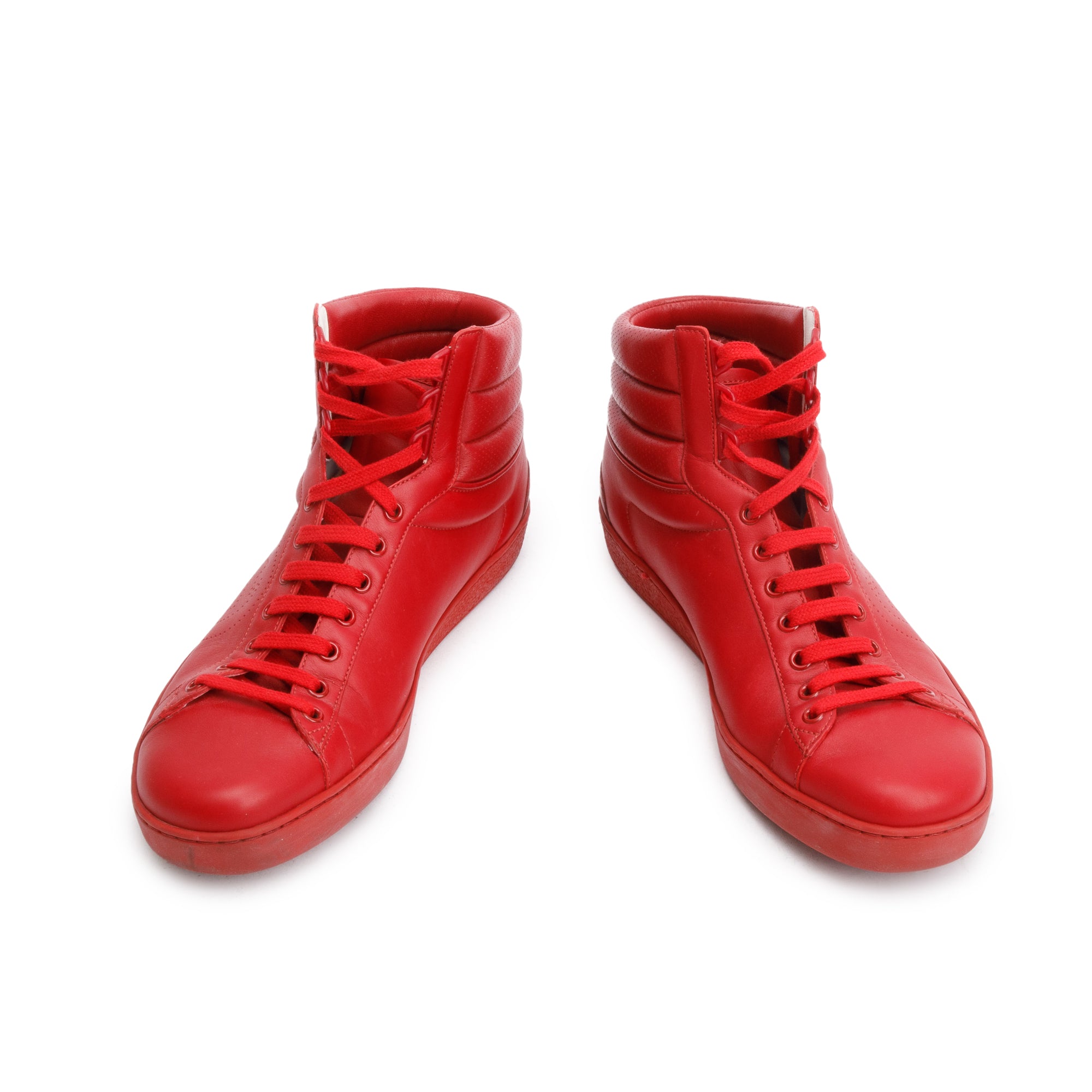 Gucci Red Leather Interlocking G Ace High-Top Sneakers, Size 9.5