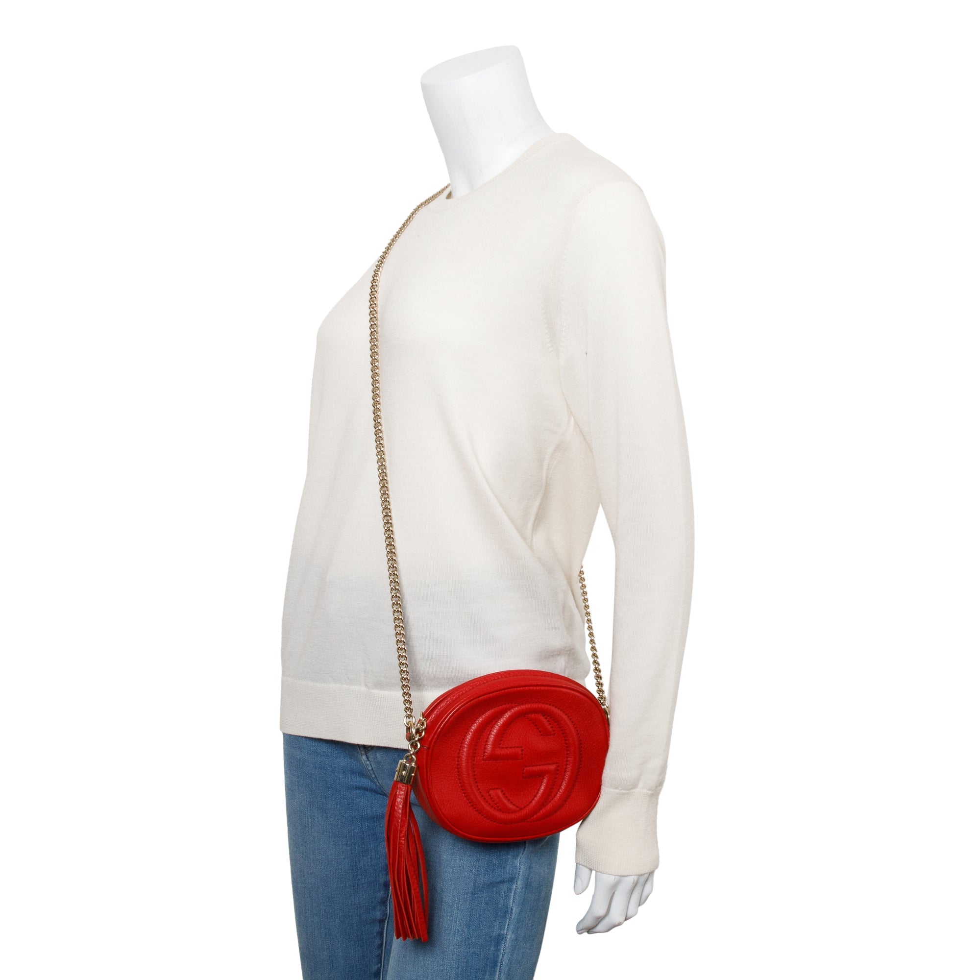 Gucci Red Leather Mini Soho Chain Crossbody Bag