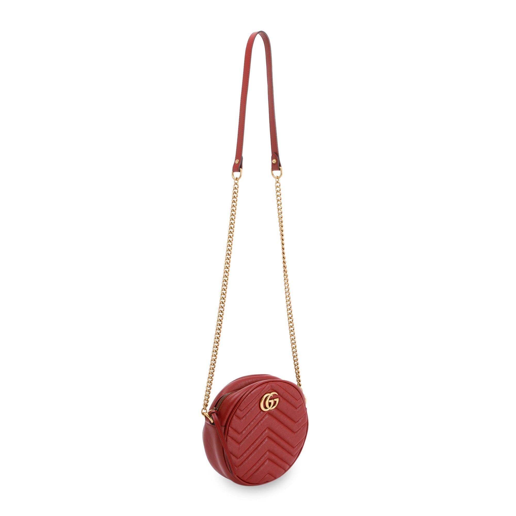 Gucci Red Mini GG Marmont Matelasse Round Shoulder Bag
