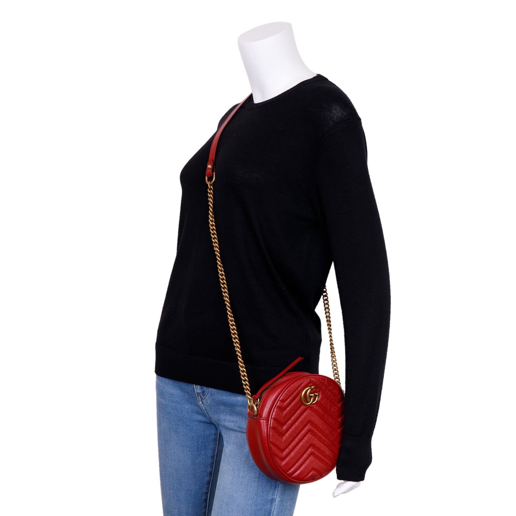 Gucci Red Mini GG Marmont Matelasse Round Shoulder Bag