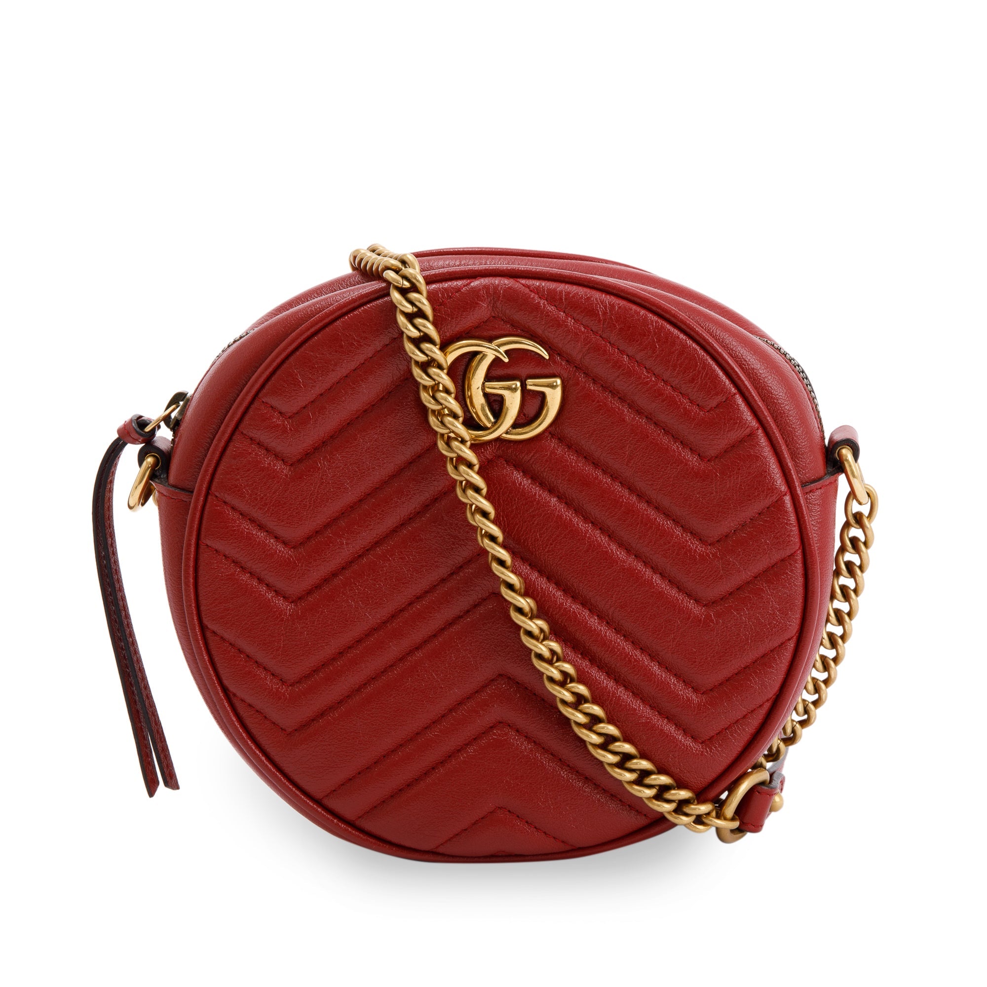 Gucci Red Mini GG Marmont Matelasse Round Shoulder Bag