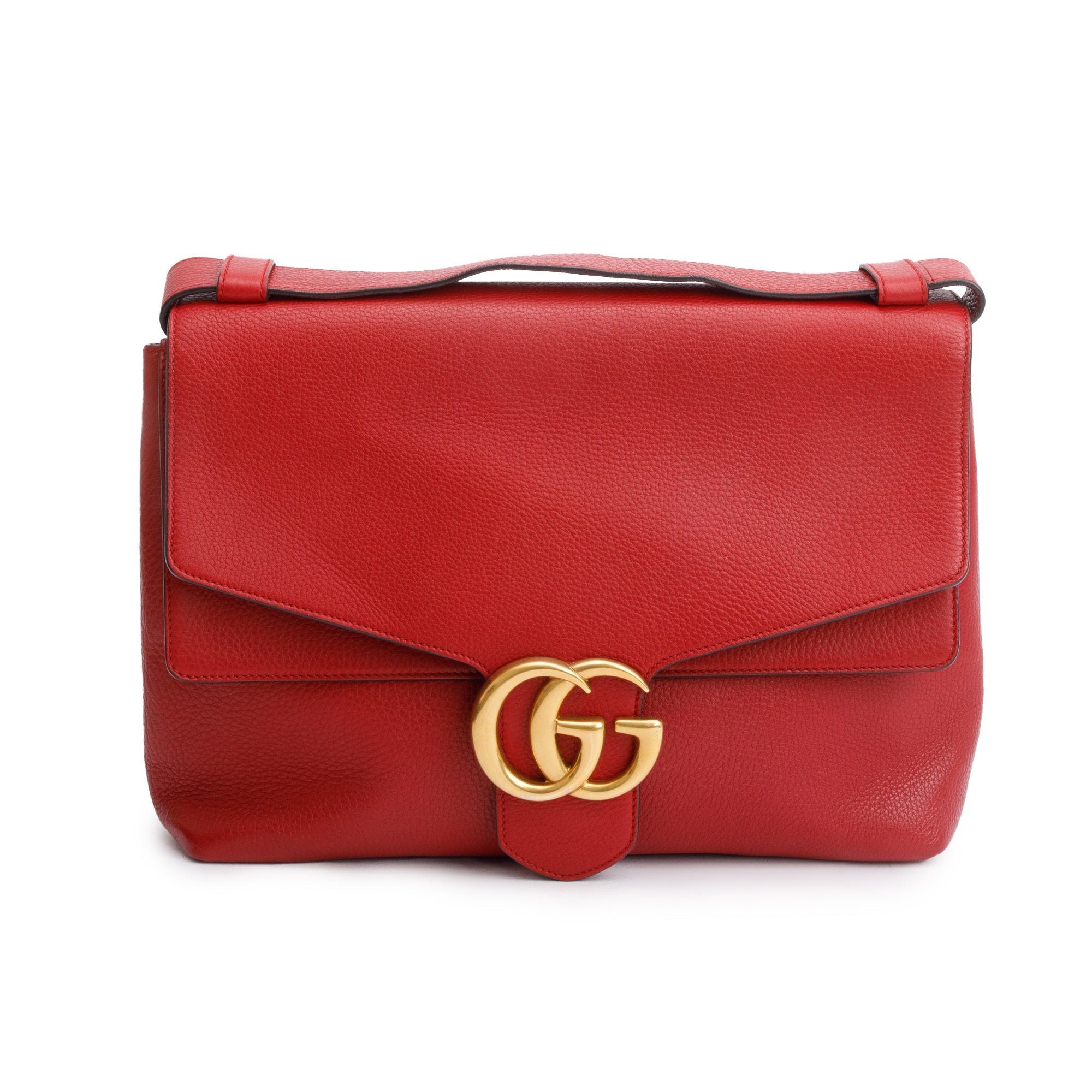 Gucci Red Pebble Leather GG Marmont Medium Shoulder Bag