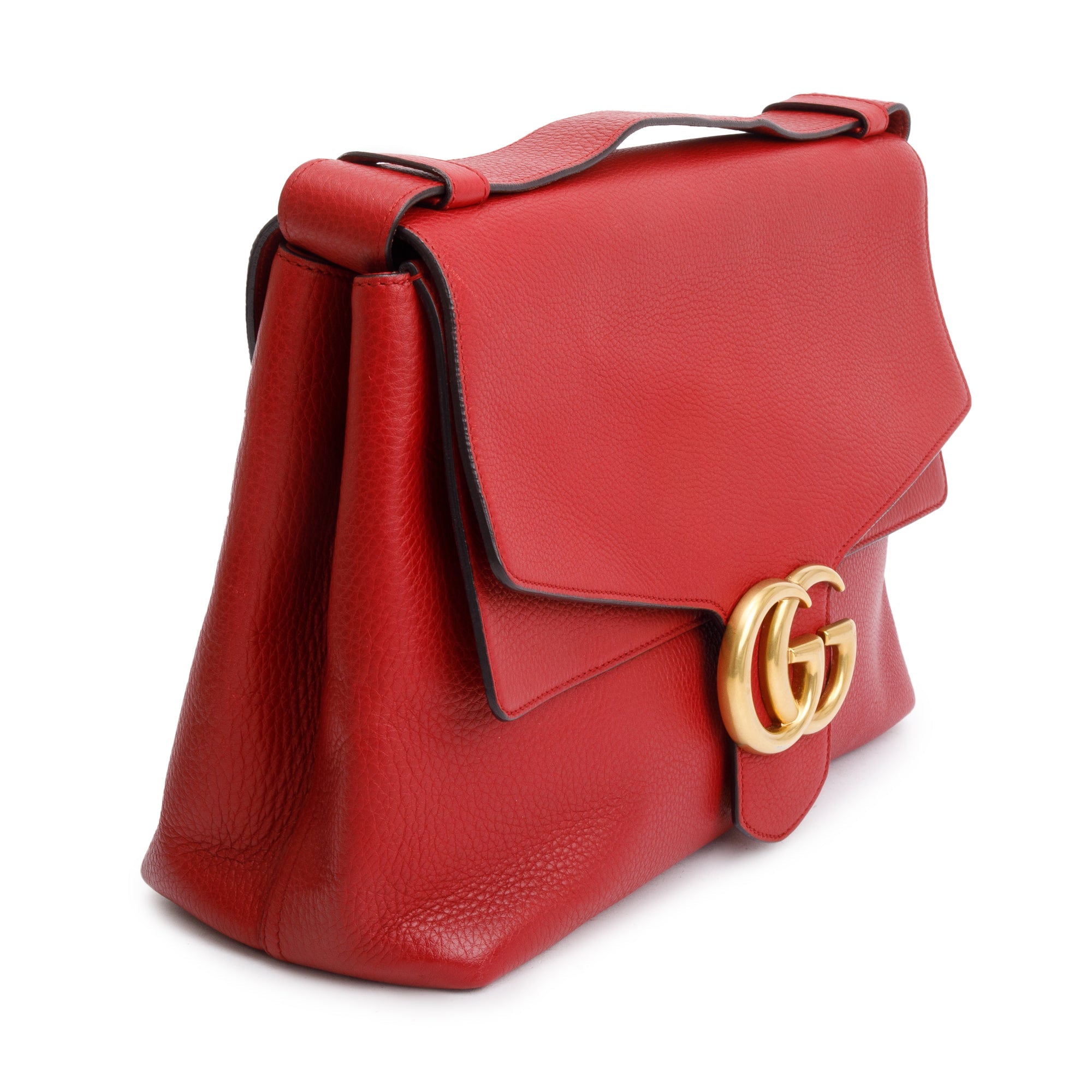 Gucci Red Pebble Leather GG Marmont Medium Shoulder Bag