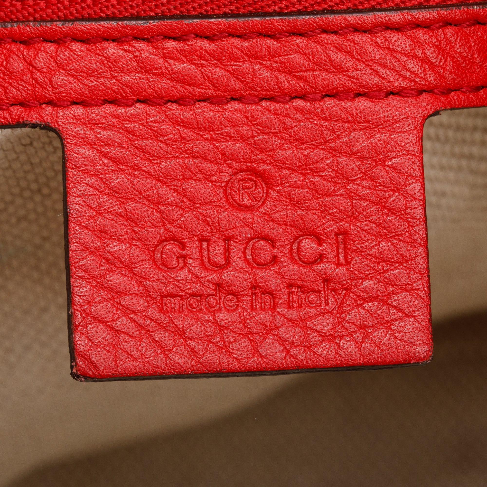 Gucci Red Pebbled Calfksin Leather Medium Soho Chain Tote