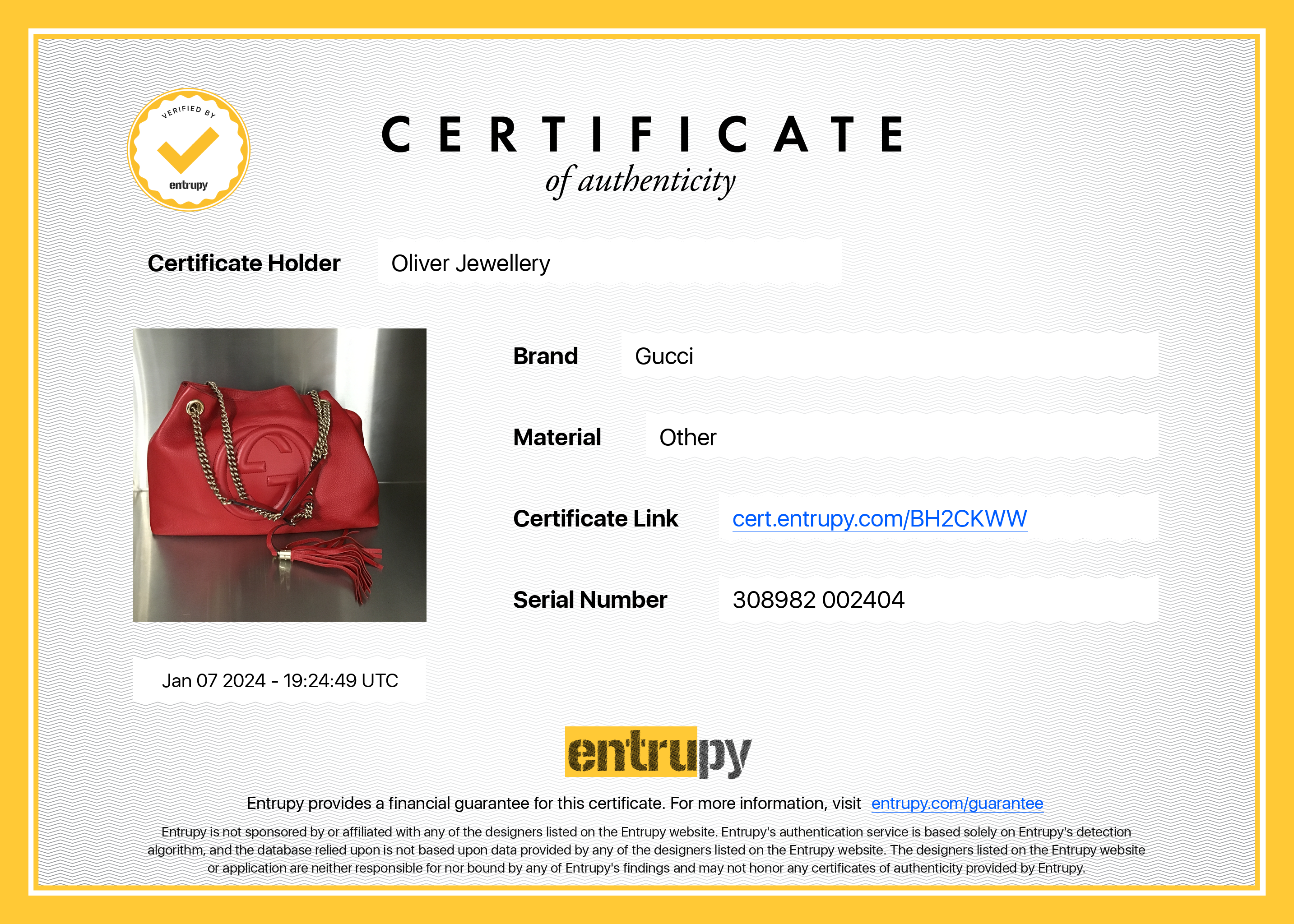 Gucci Red Pebbled Calfksin Leather Medium Soho Chain Tote