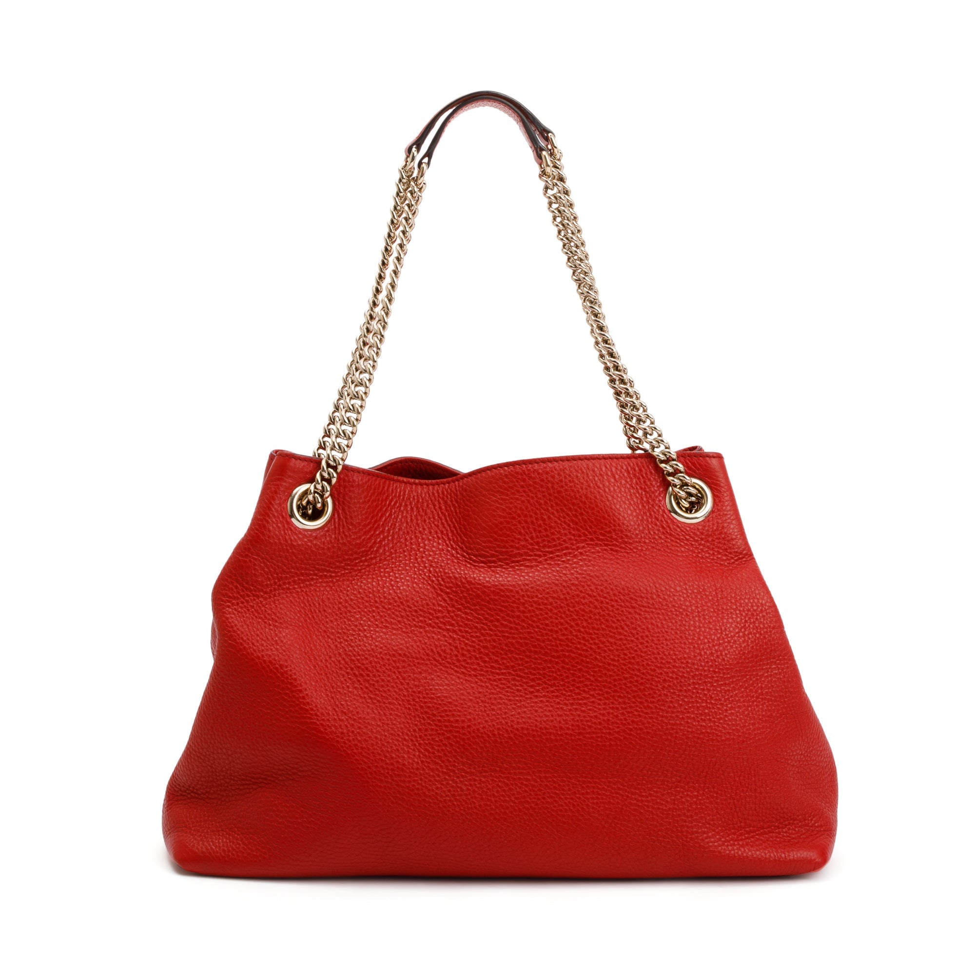 Gucci Red Pebbled Calfksin Leather Medium Soho Chain Tote