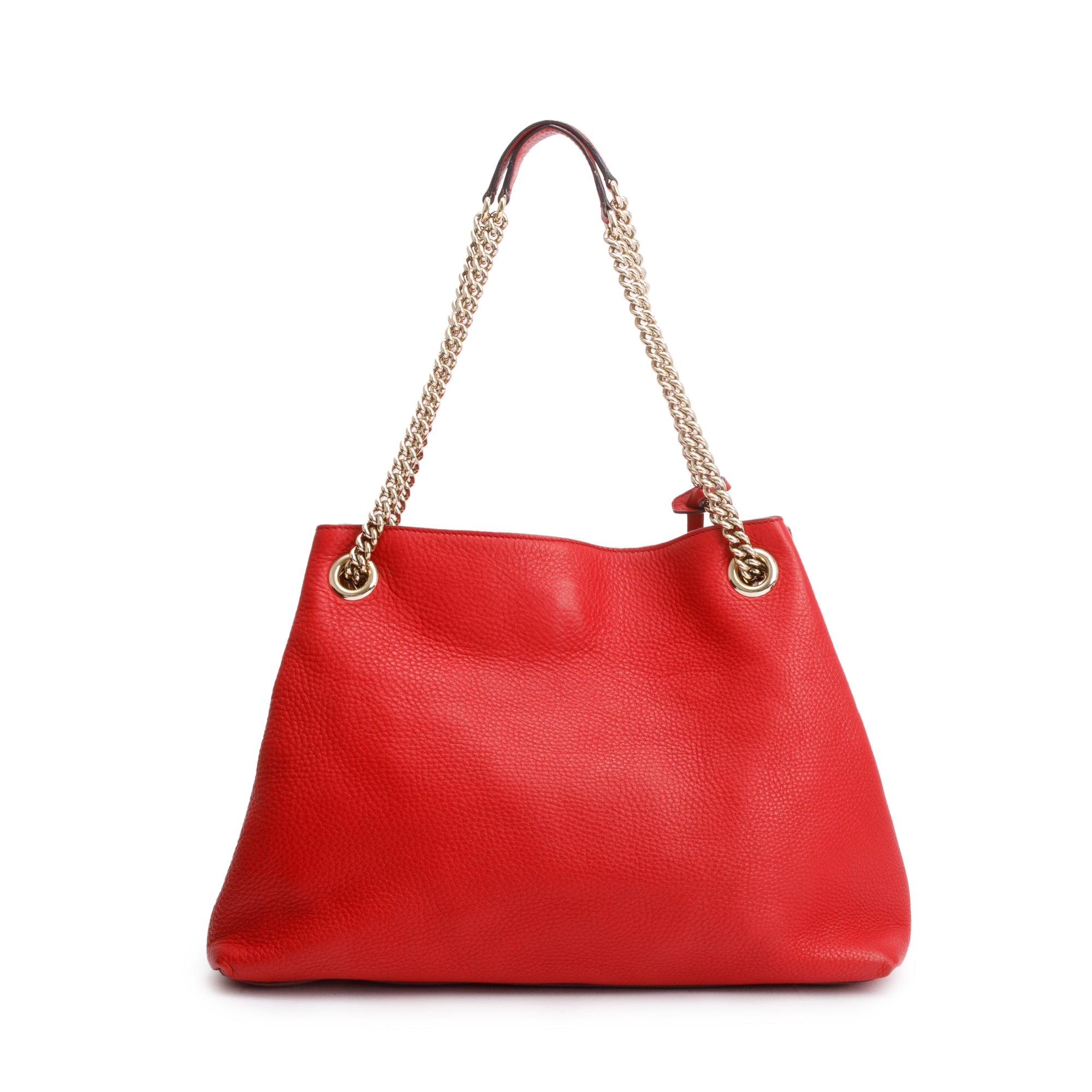 Gucci Red Pebbled Calfksin Leather Medium Soho Chain Tote