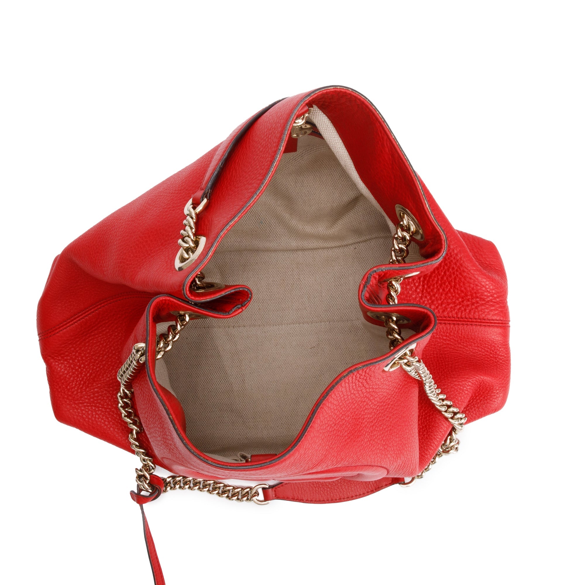 Gucci Red Pebbled Calfksin Leather Medium Soho Chain Tote