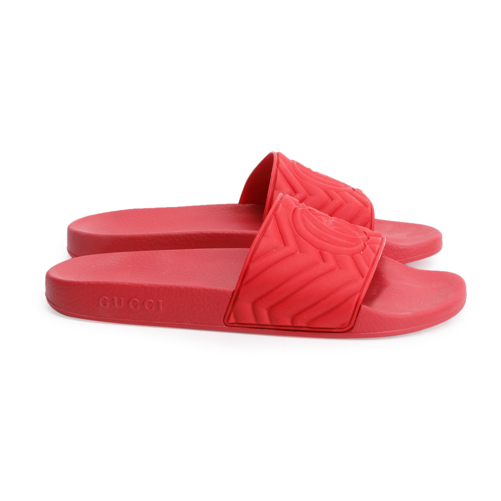 Gucci Red Rubber Double G Logo Slides, Size 11 w/ Box