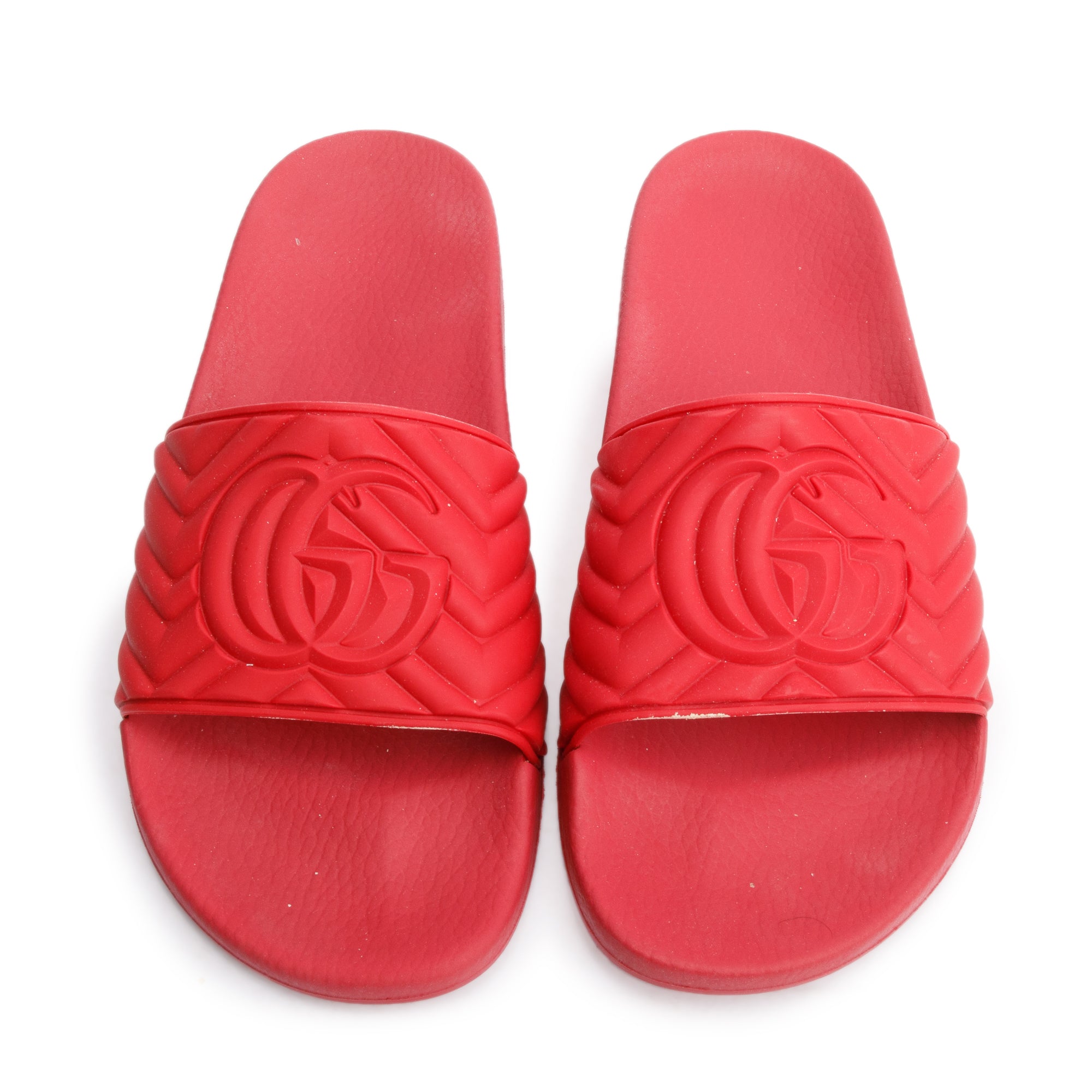 Gucci Red Rubber Double G Logo Slides, Size 11 w/ Box