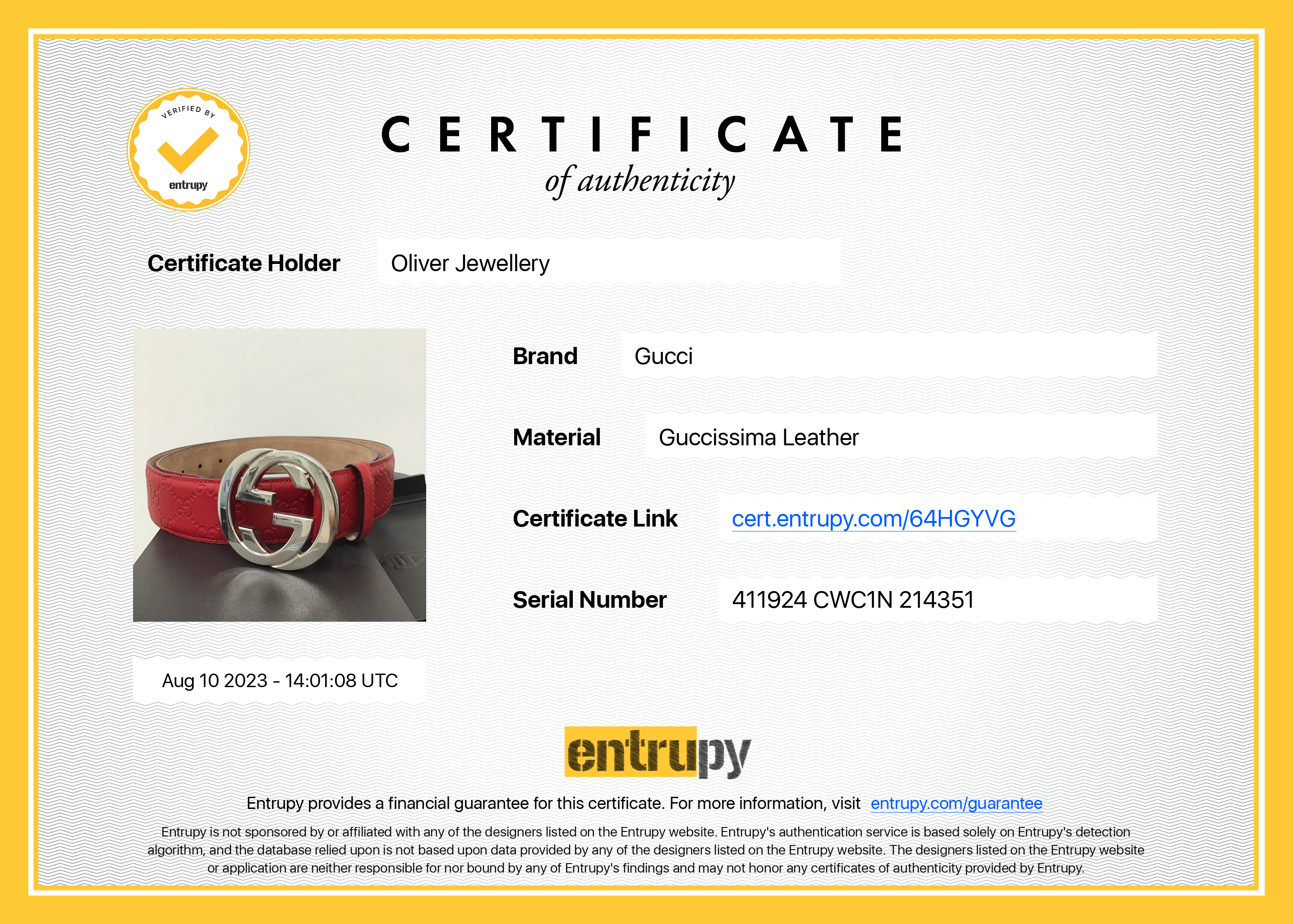 Gucci Red Signature Leather Belt with G Buckle w/ Box