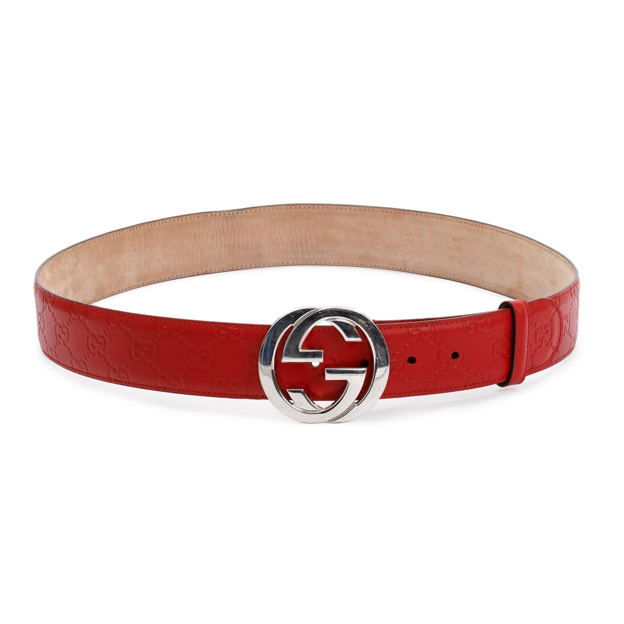 Gucci Red Signature Leather Belt with G Buckle w/ Box