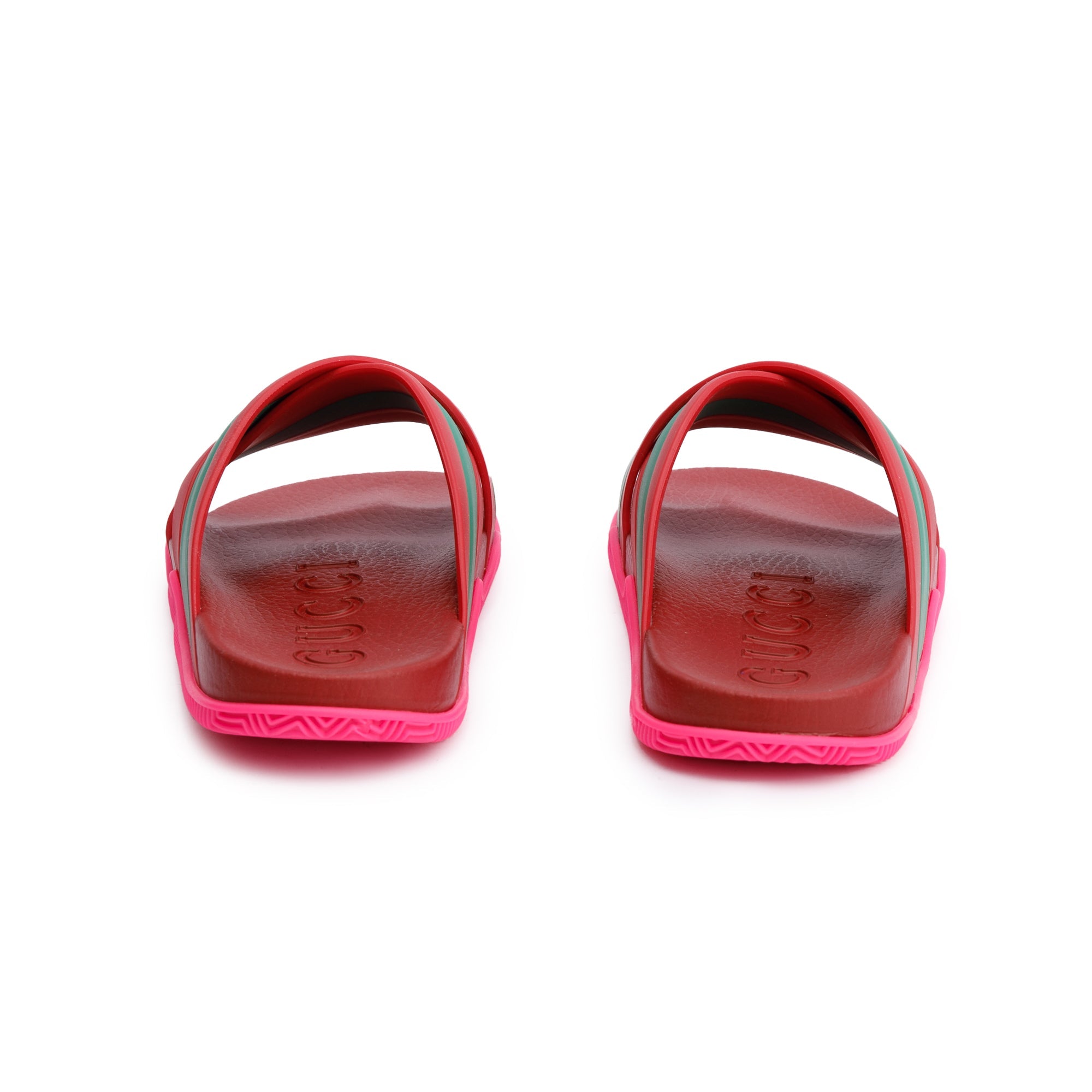 Gucci Red/Green Web Striped Rubber Slide Sandals, Size 37 w/ Box