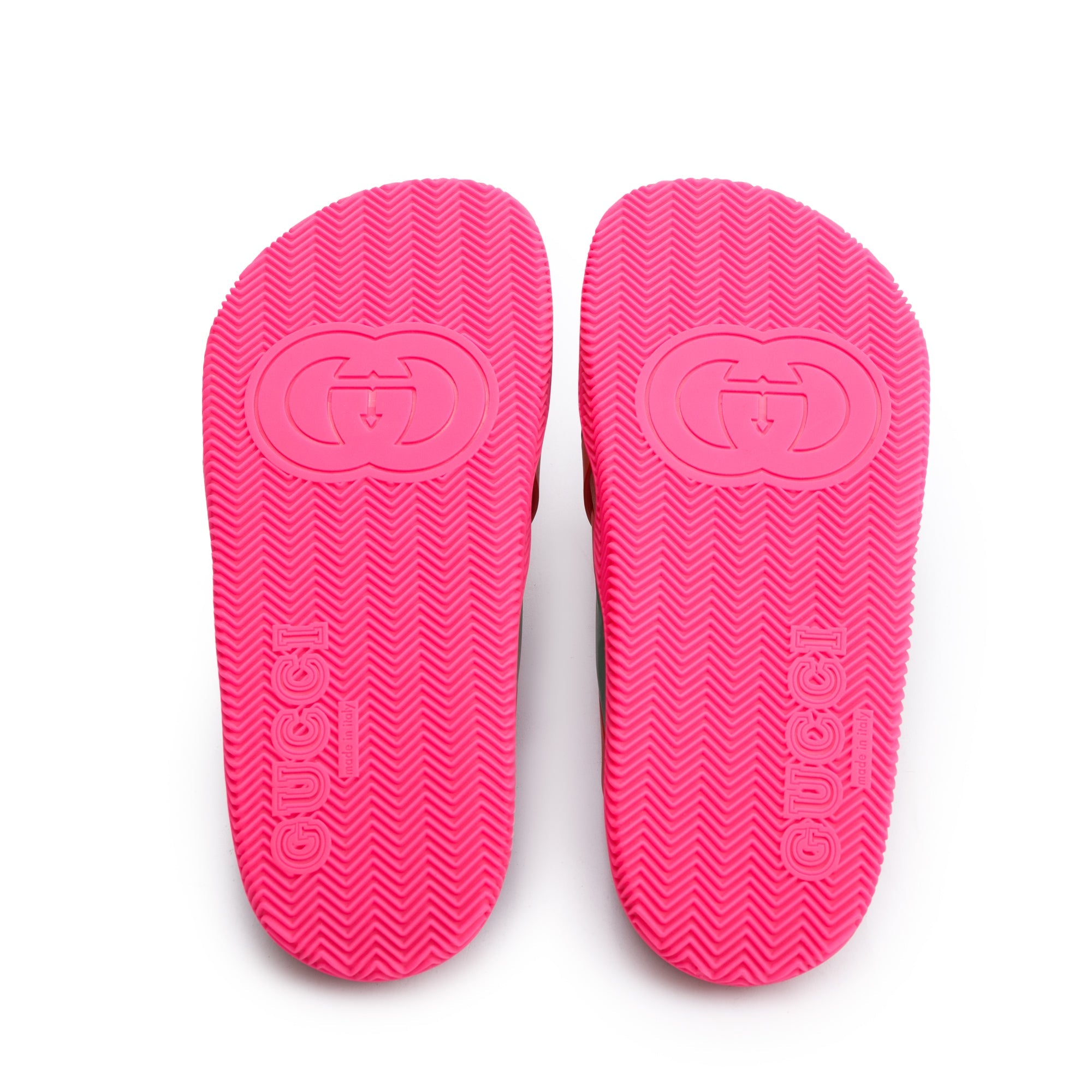 Gucci Red/Green Web Striped Rubber Slide Sandals, Size 37 w/ Box