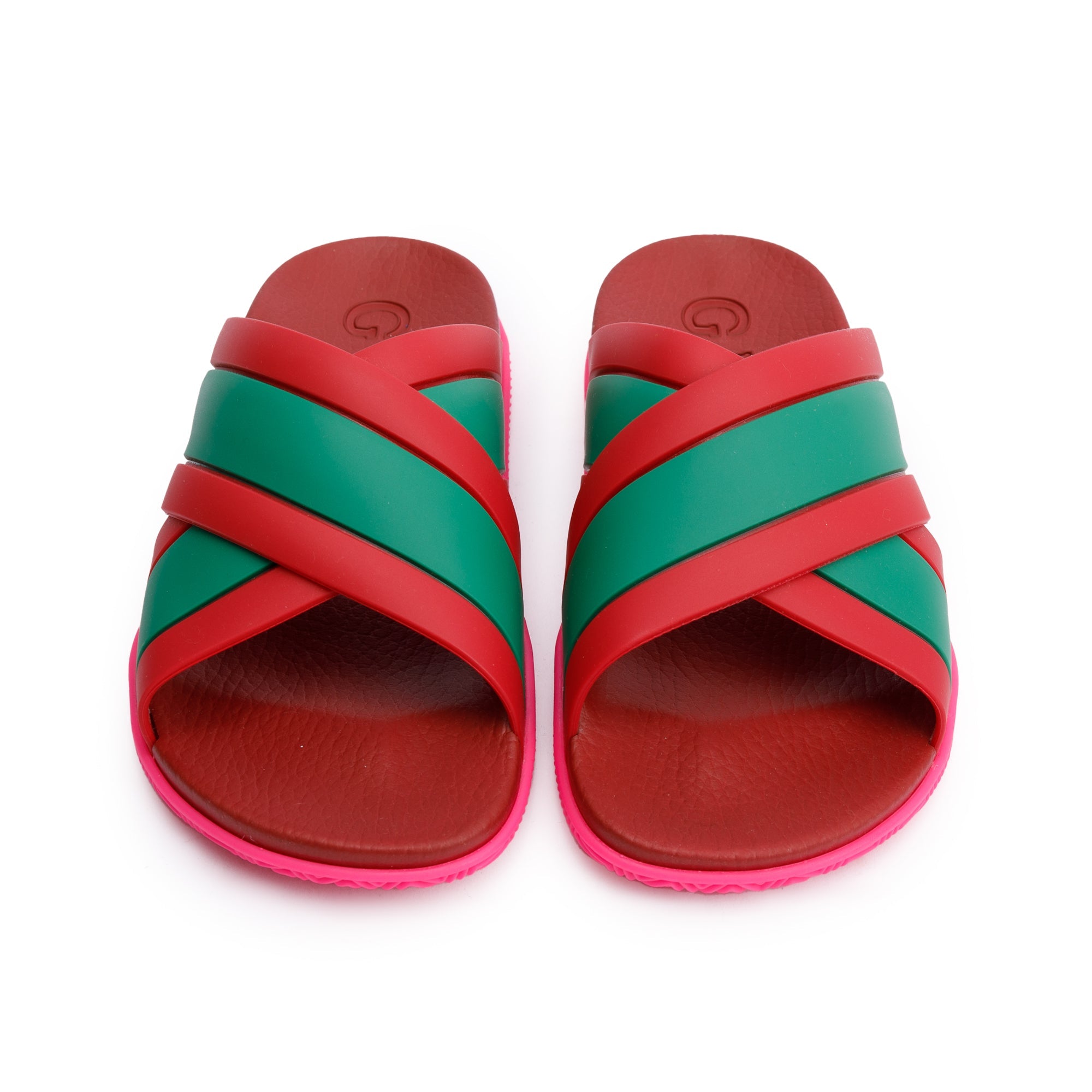 Gucci Red/Green Web Striped Rubber Slide Sandals, Size 37 w/ Box