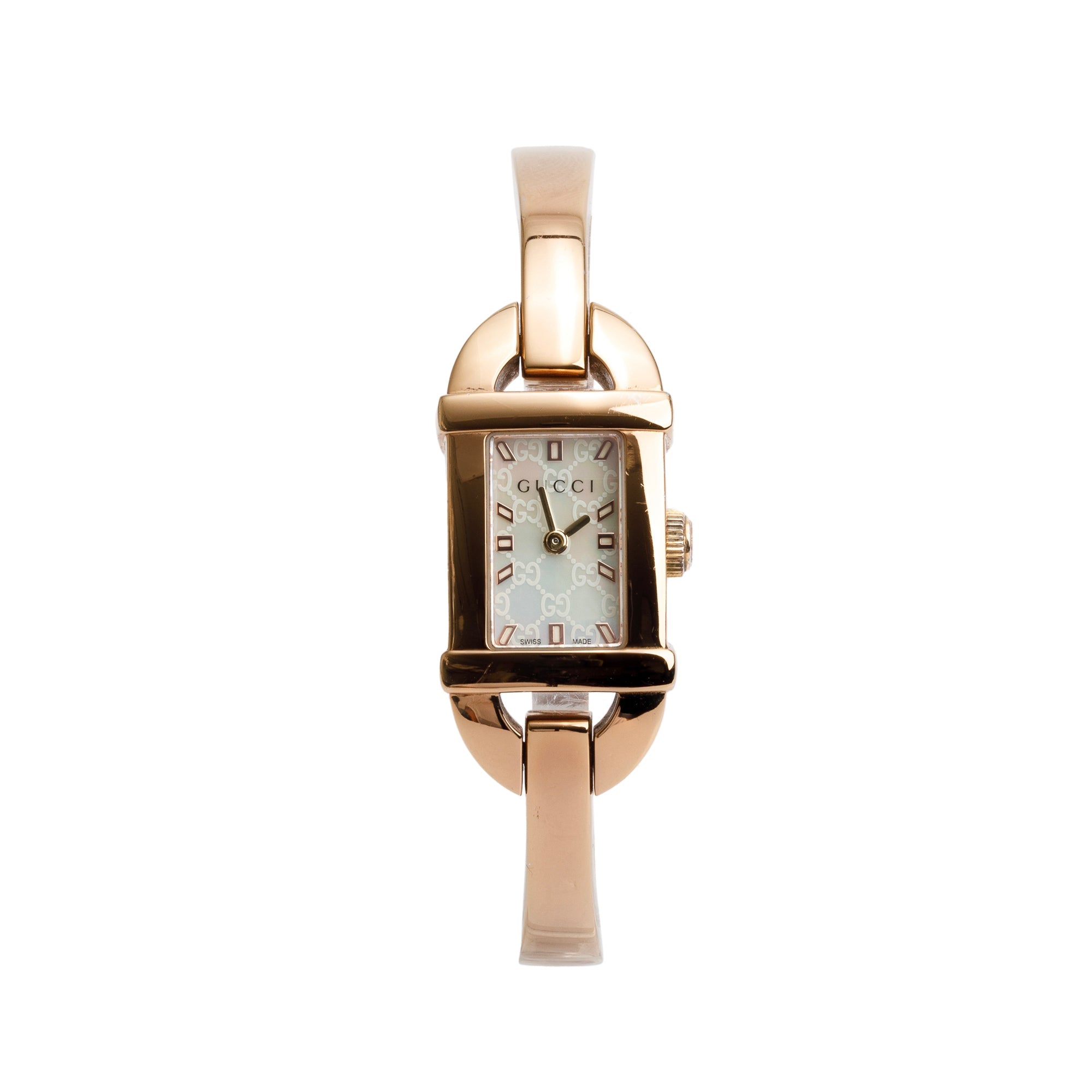 Gucci Rose Gold Plated Stainless Steel 6800 Series 16 MM Watch GG Mother of Pearl Dial