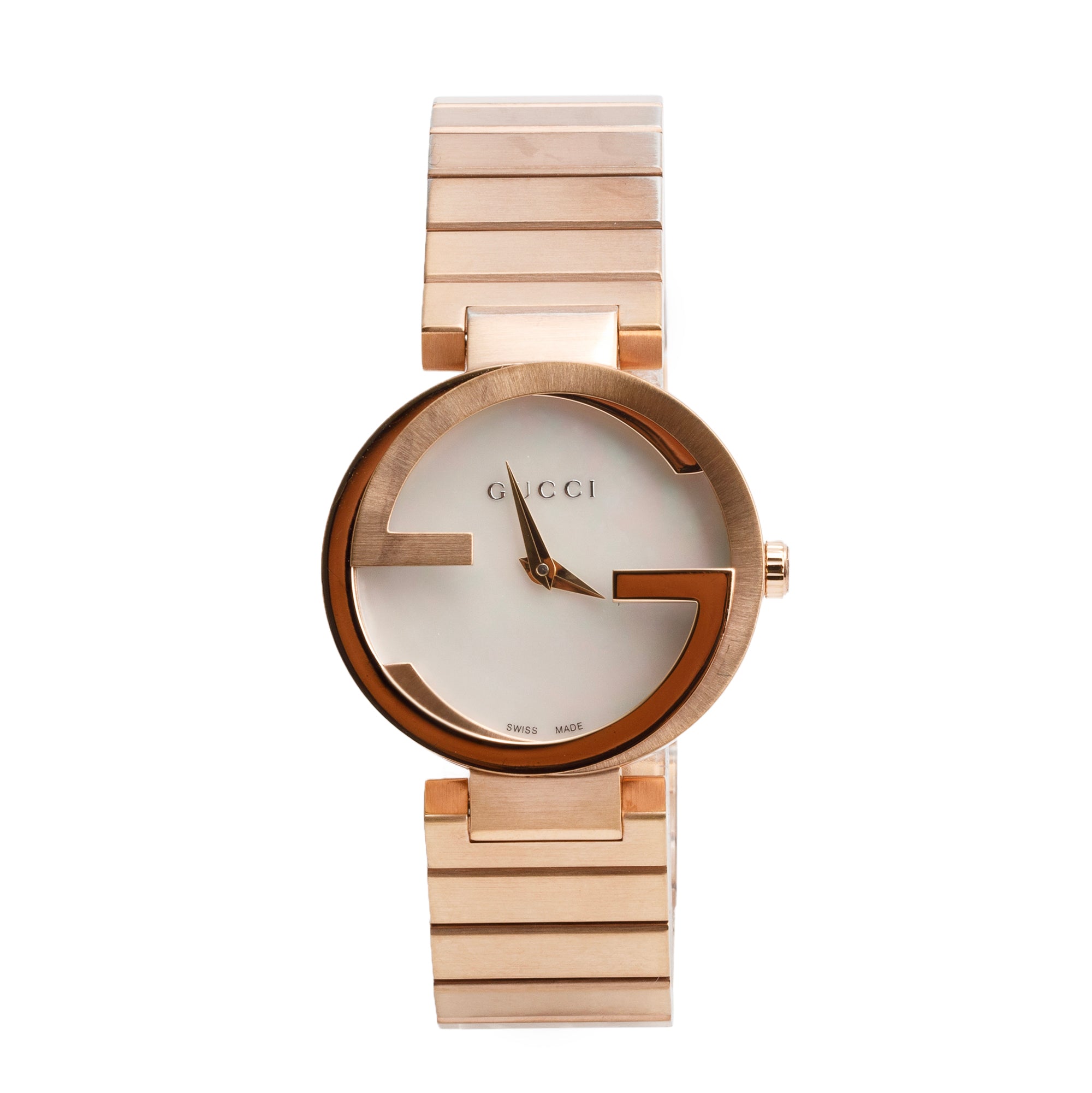 Gucci Rose Gold Plated Stainless Steel Interlocking G 29 MM Watch Mother of Pearl Dial w/ Box & Papers