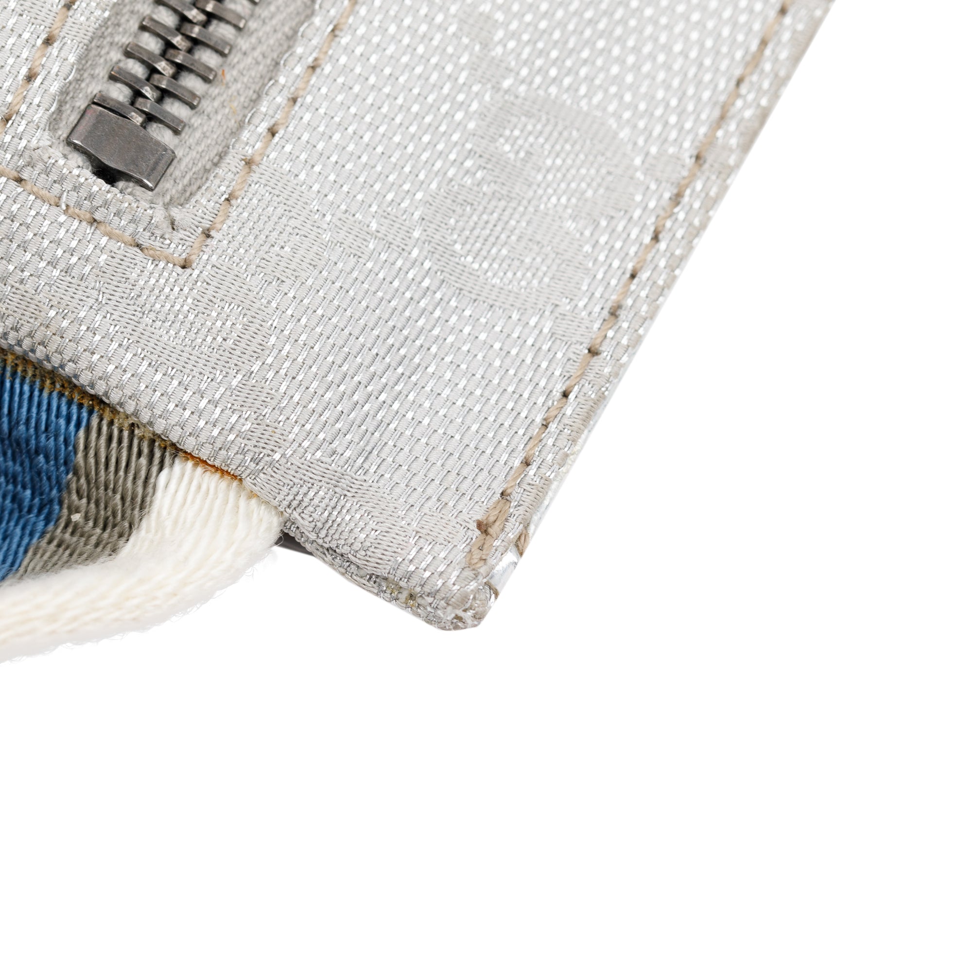 Gucci Silver Leather GG Canvas Web Double Pocket Small Belt Bag