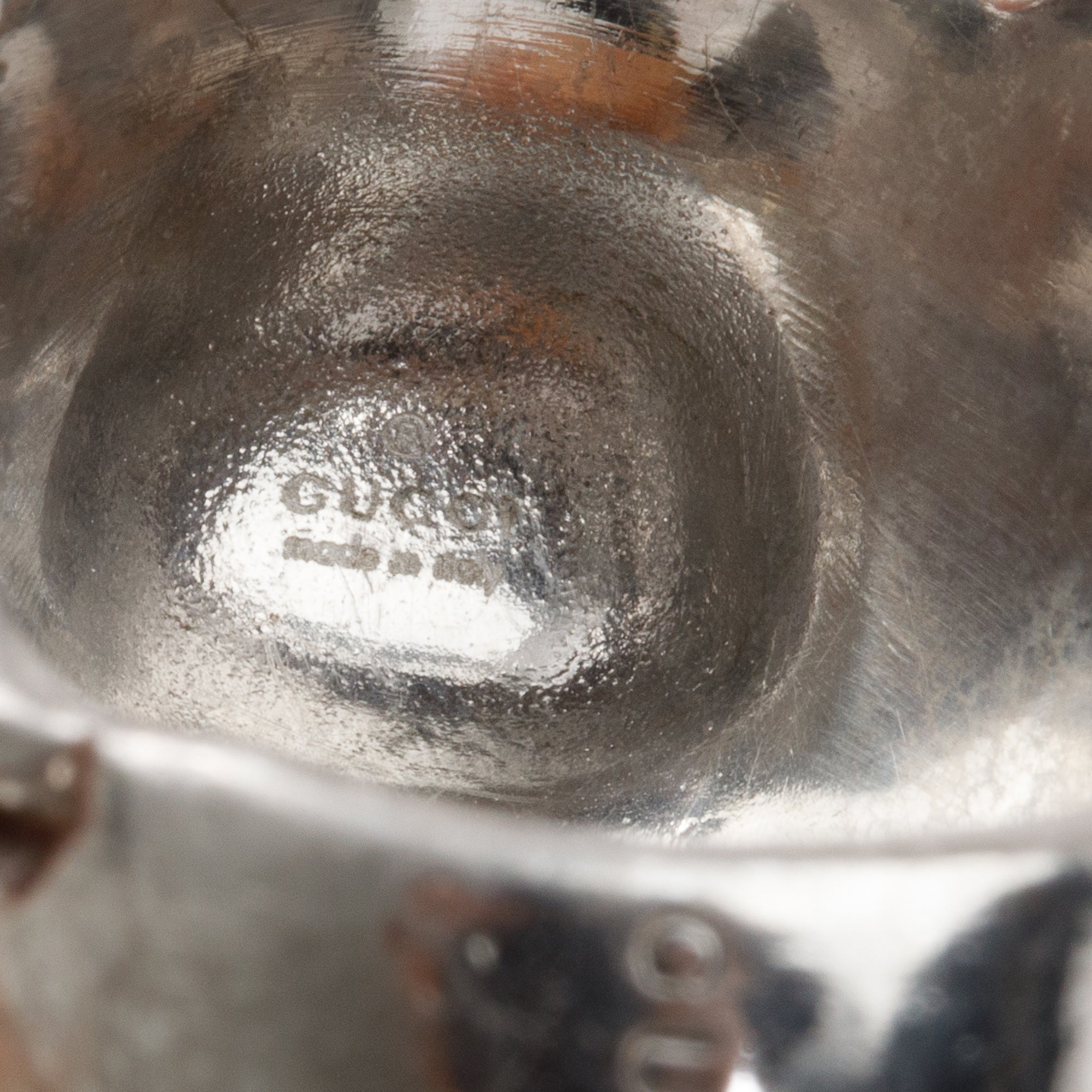 Gucci Silver-Tone Metal Black Crystal Lion Head Ring, Size 16 7