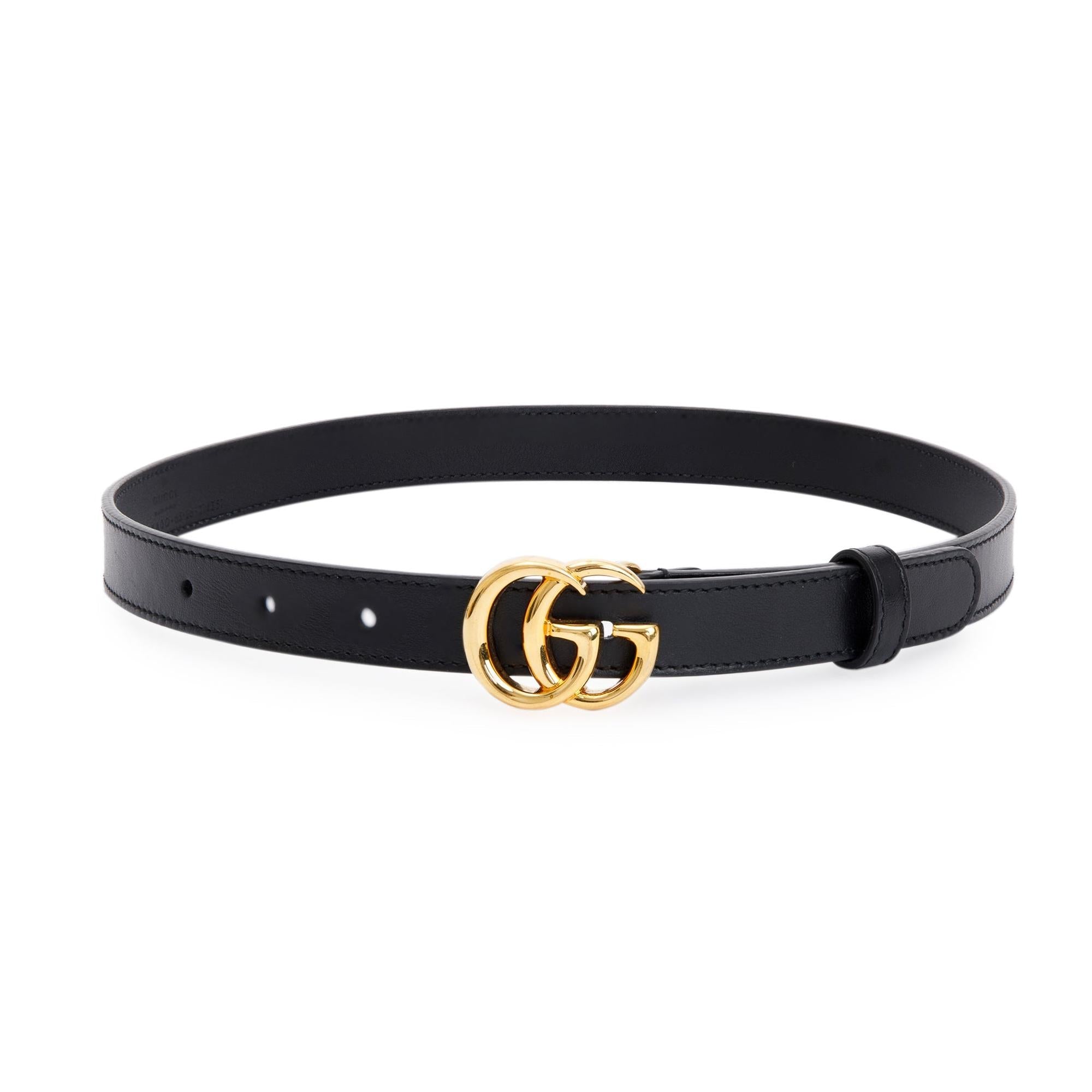 Gucci Skinny Black Leather Belt with Double G Buckle, 65 25