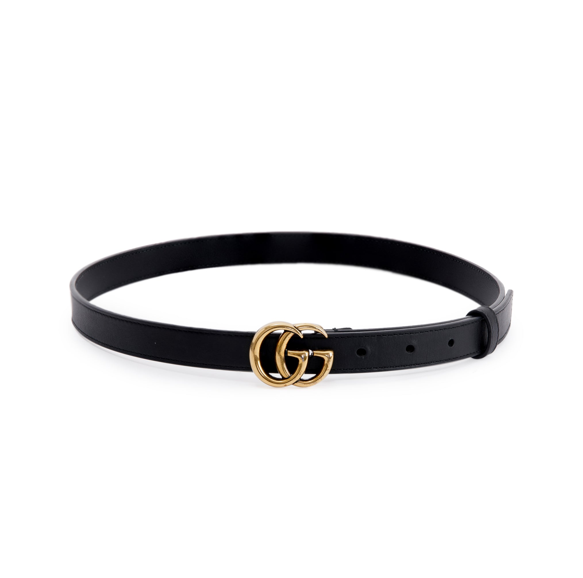 Gucci Skinny Leather Belt with Double G Buckle w/ Box
