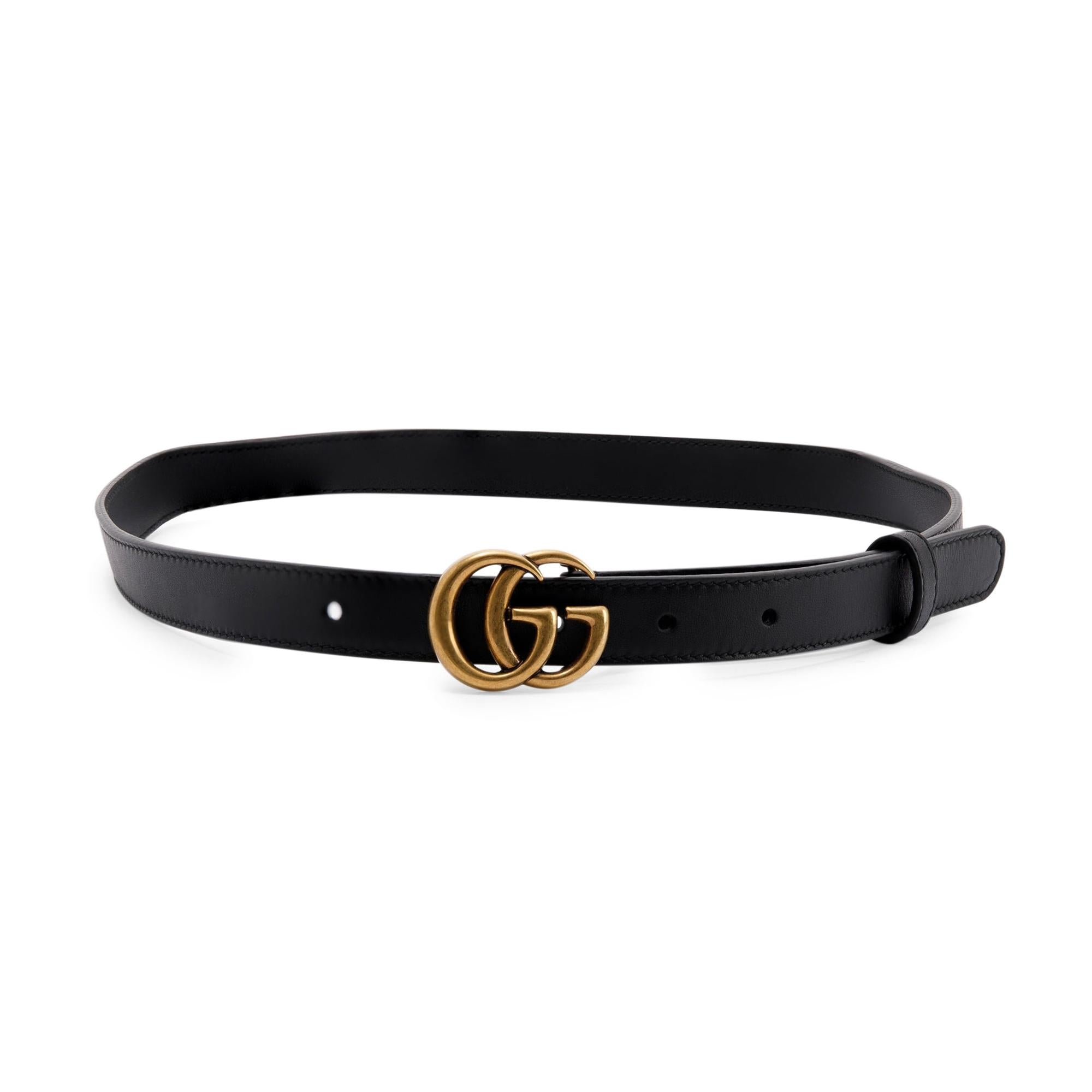 Gucci Skinny Leather Belt with Double G Buckle