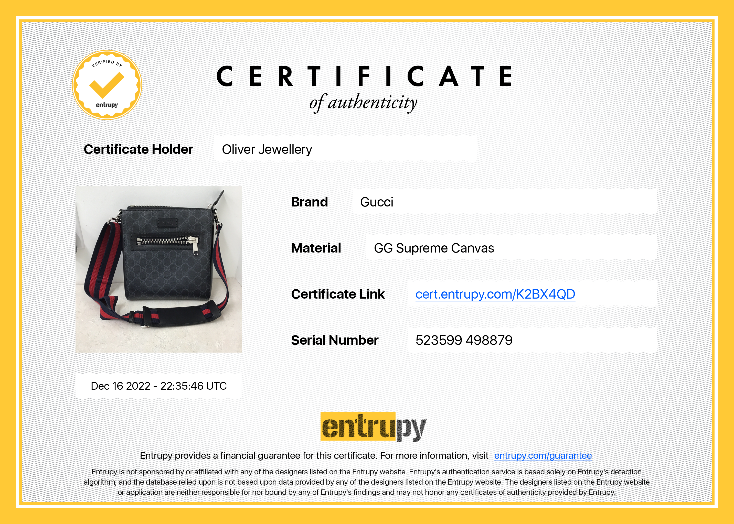 Gucci Small Black GG Supreme Messenger Bag