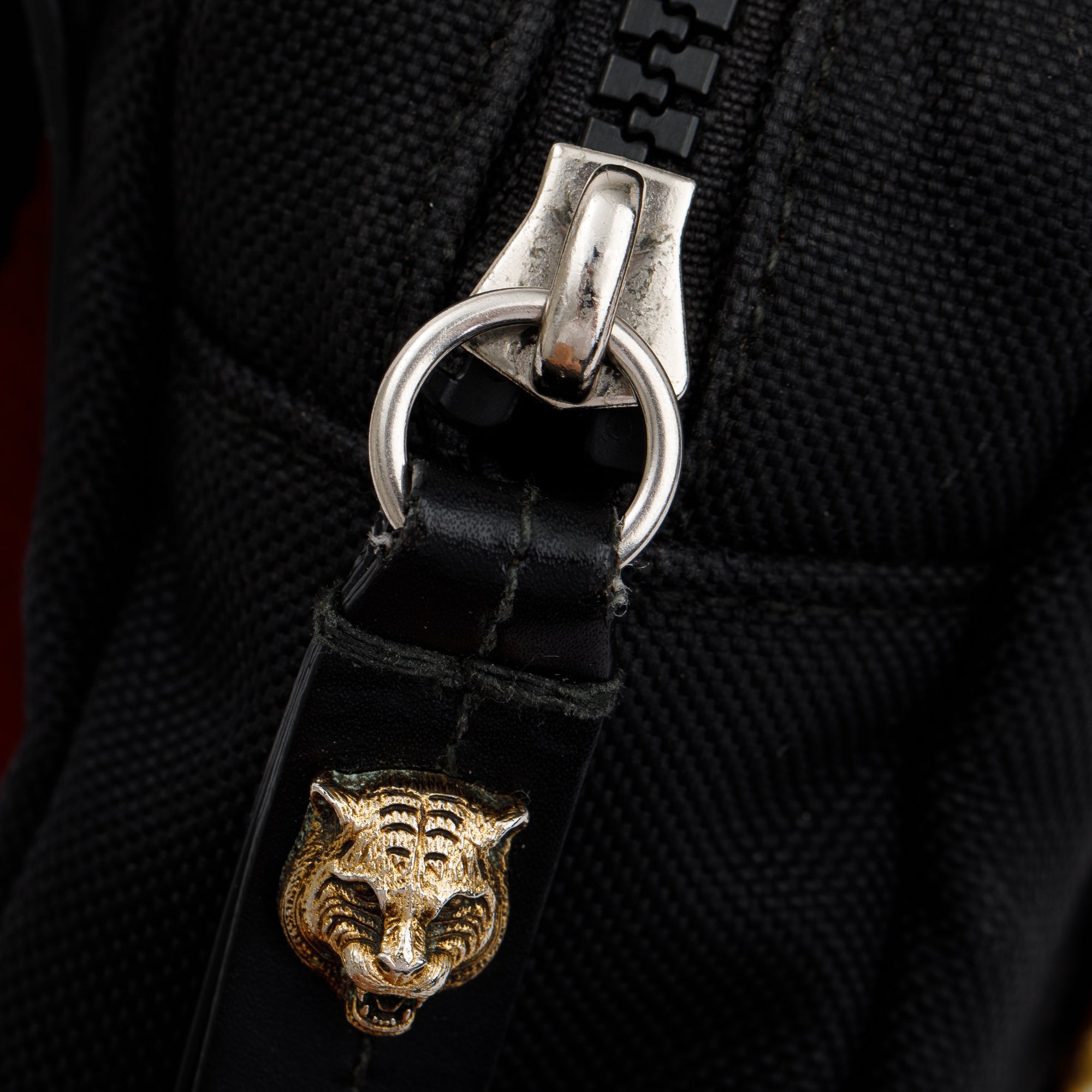 Gucci Small Black Techno Canvas Web Tiger Embroidered Belt Bag