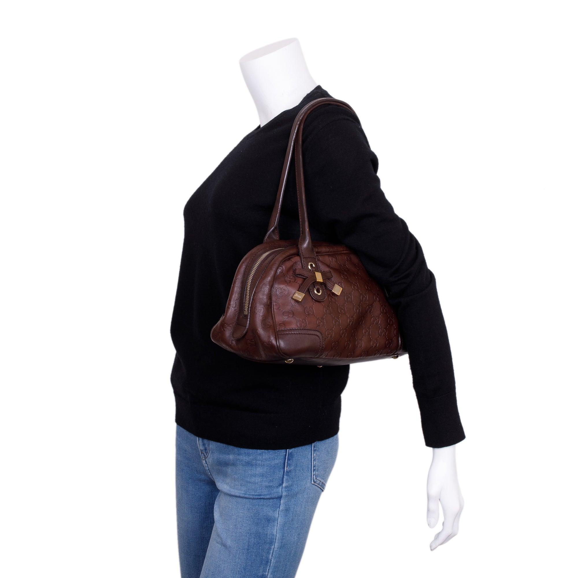 Gucci Small Brown Signature GG Leather Princy Boston Bag