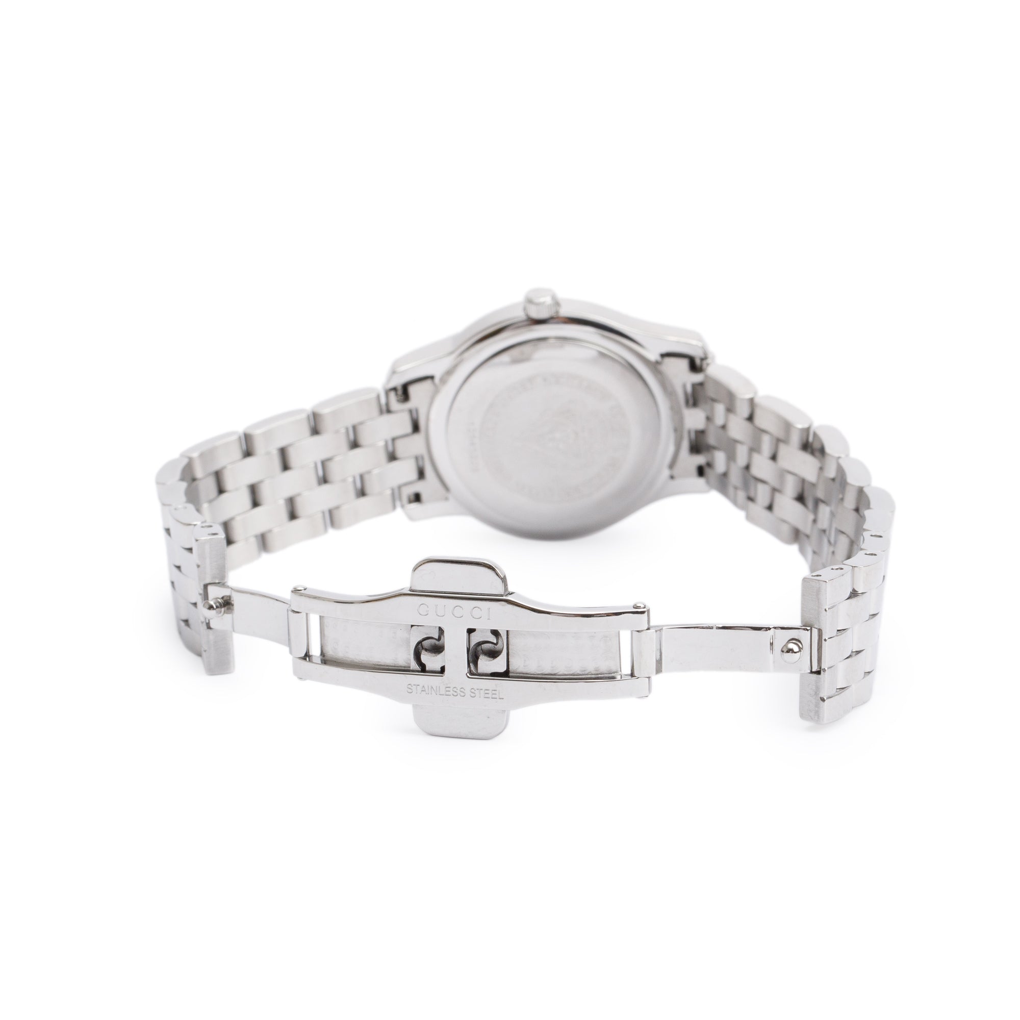 Gucci Stainless Steel 5500 Series Diamond Bezel & Diamond Mother of Pearl Dial 27 MM Watch