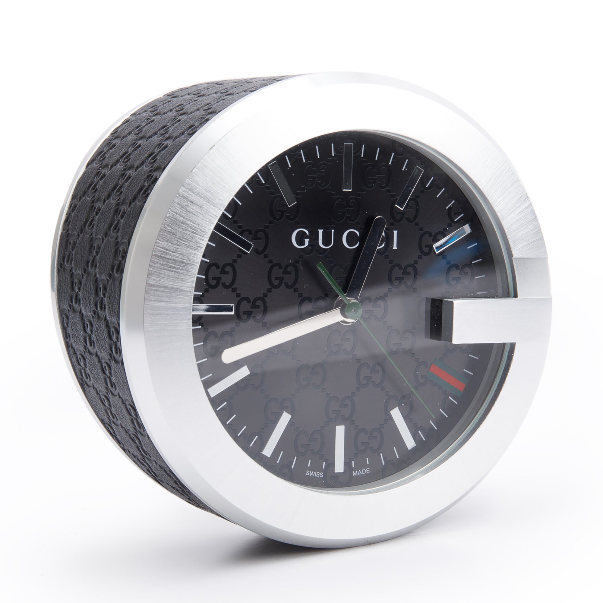 Gucci Stainless Steel & Black Guccissima Leather 210 G-Clock