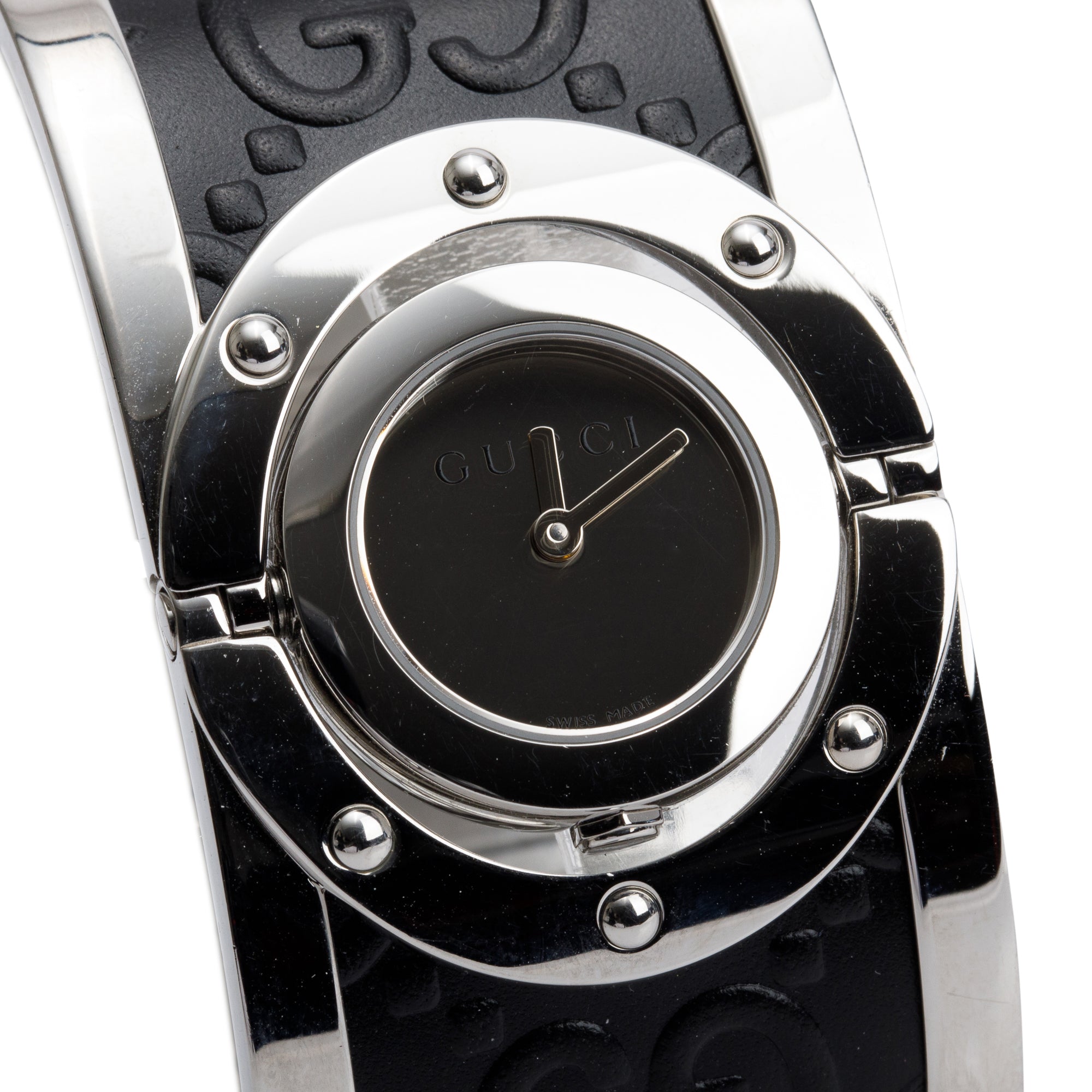 Gucci Stainless Steel & Black Leather Twirl 24 MM Watch