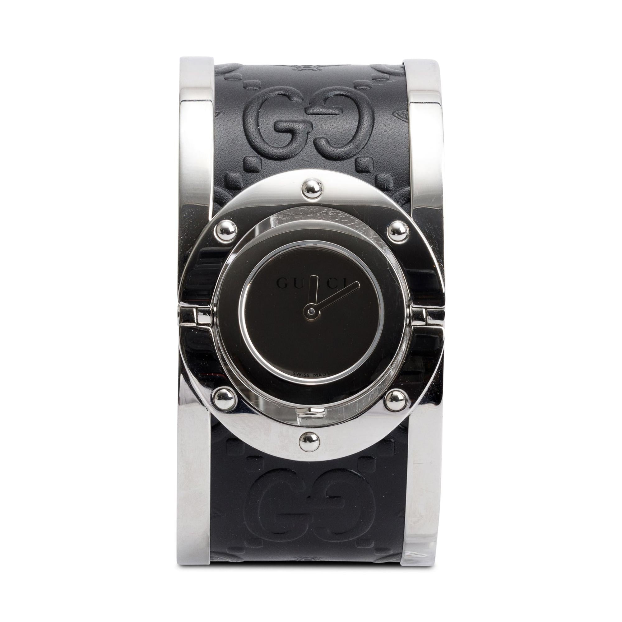 Gucci Stainless Steel & Black Leather Twirl 24 MM Watch