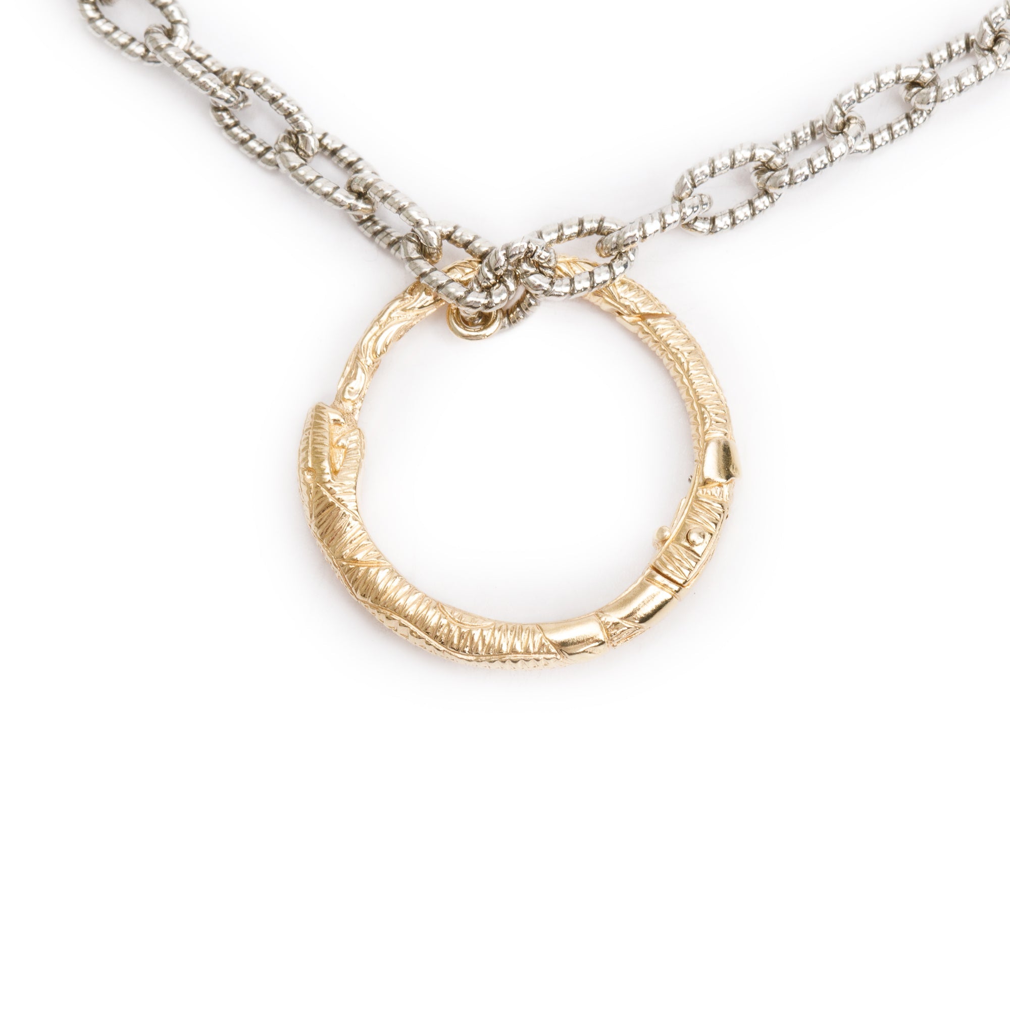 Gucci Sterling Silver & 18k Yellow Gold Snake Ring Pendant Necklace