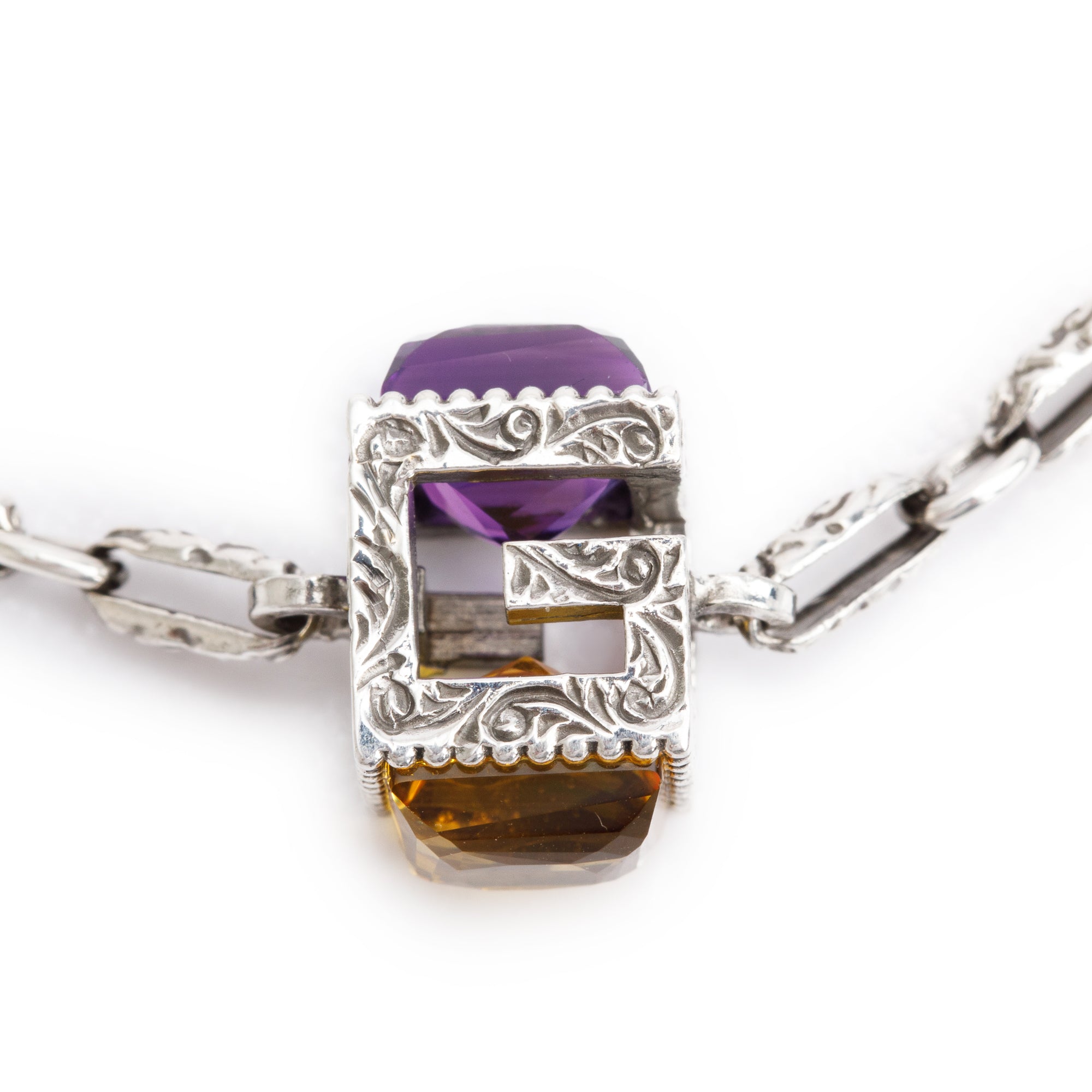 Gucci Sterling Silver Amethyst & Citrine Square G Cube Bracelet