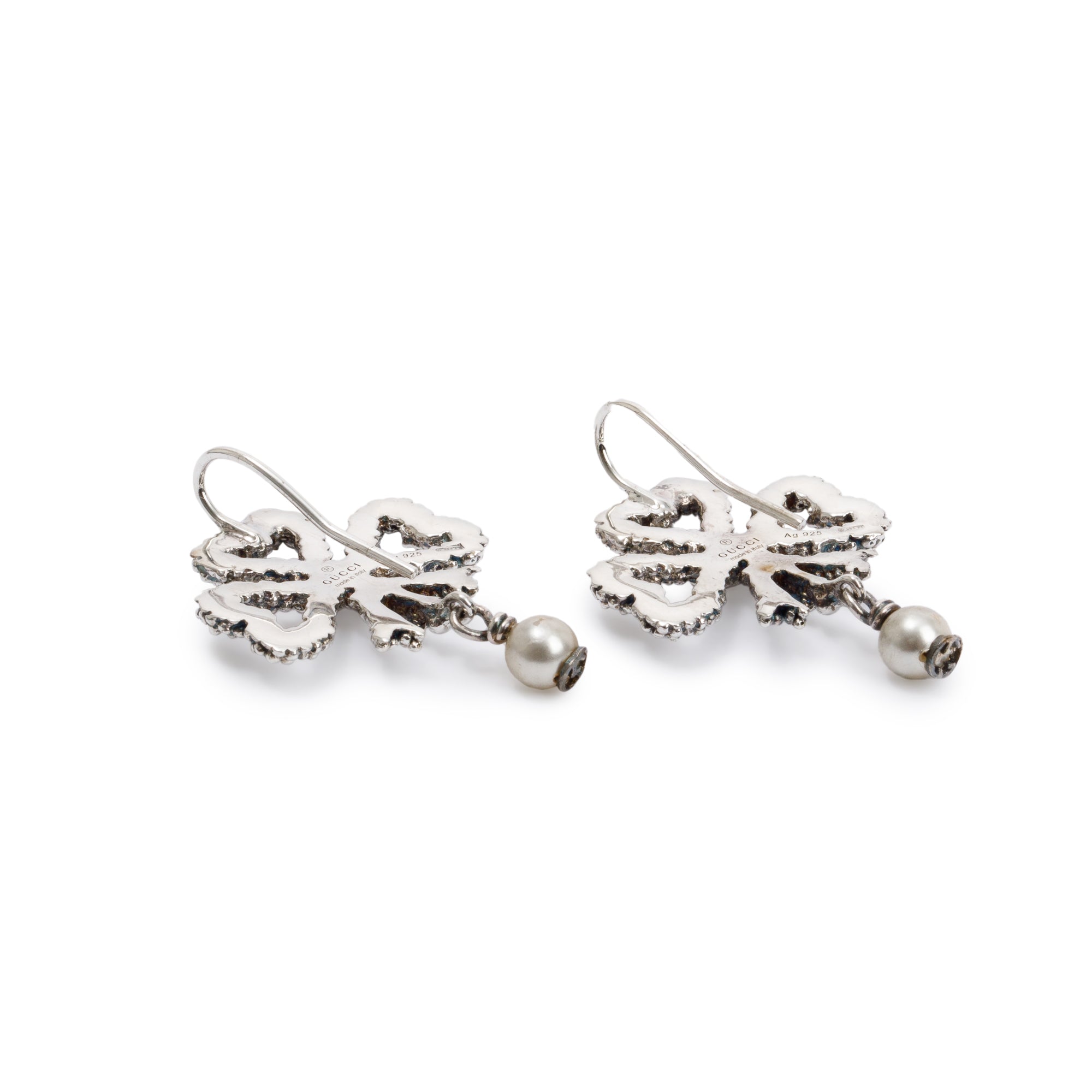 Gucci Sterling Silver Aureco Faux Pearl Drop Earrings w/ Box